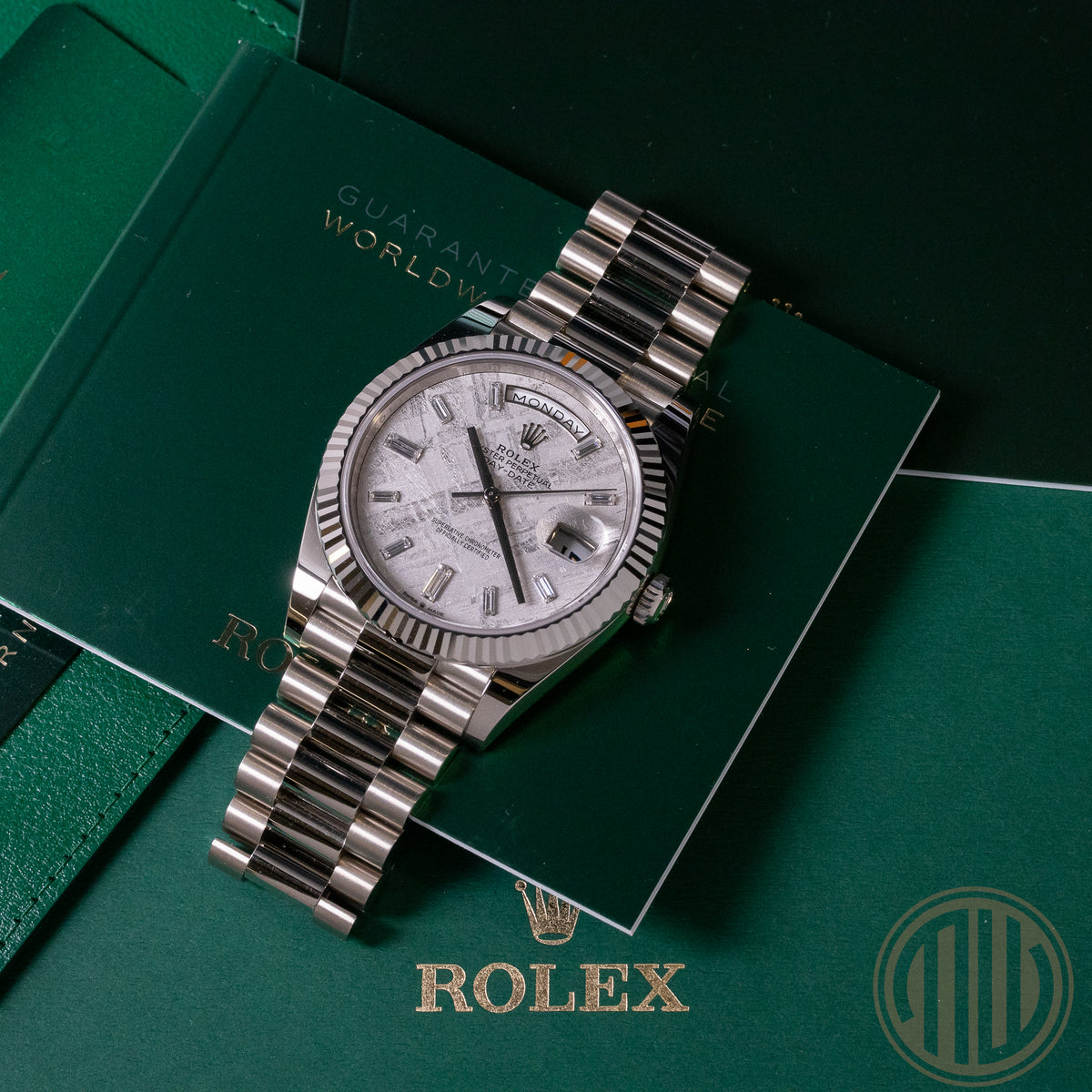 Rolex Day-Date 40 Meteorit Dial | 18kt White Gold | New | Unworn | Orig.Invoice | Fullset