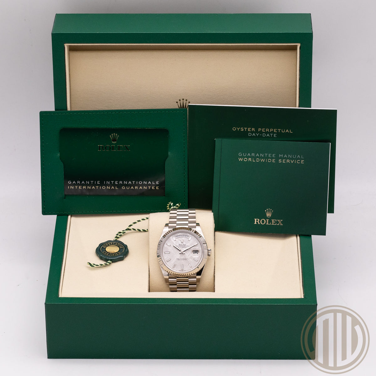 Rolex Day-Date 40 Meteorit Dial | 18kt White Gold | New | Unworn | Orig.Invoice | Fullset