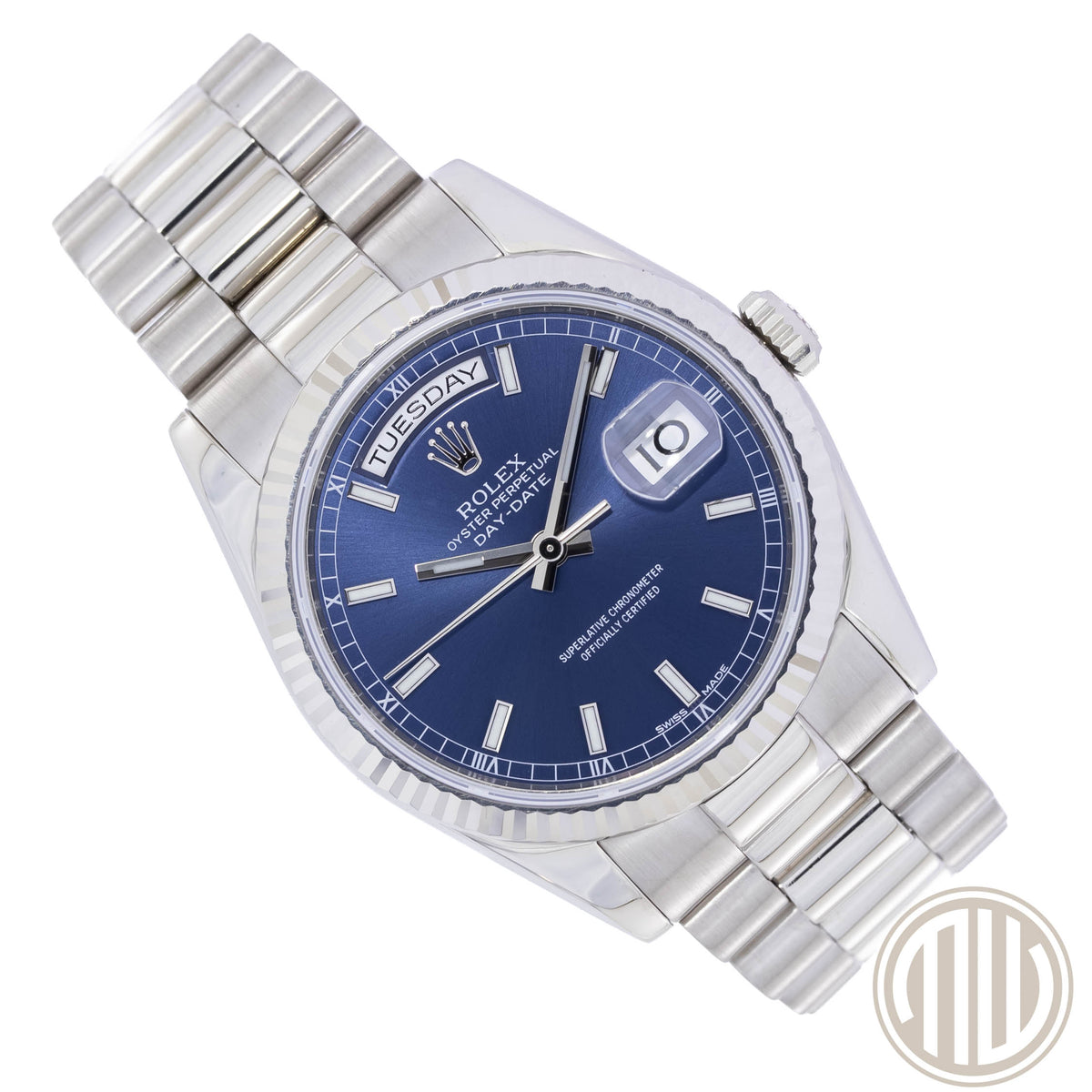 Rolex Day-Date 36 18kt Whitegold | Blue Dial | Lc100 | Box and Papers | 2009