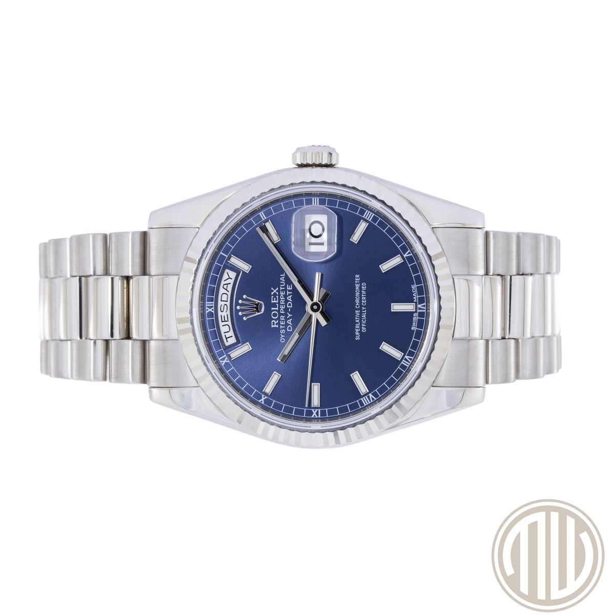 Rolex Day-Date 36 18kt Whitegold | Blue Dial | Lc100 | Box and Papers | 2009