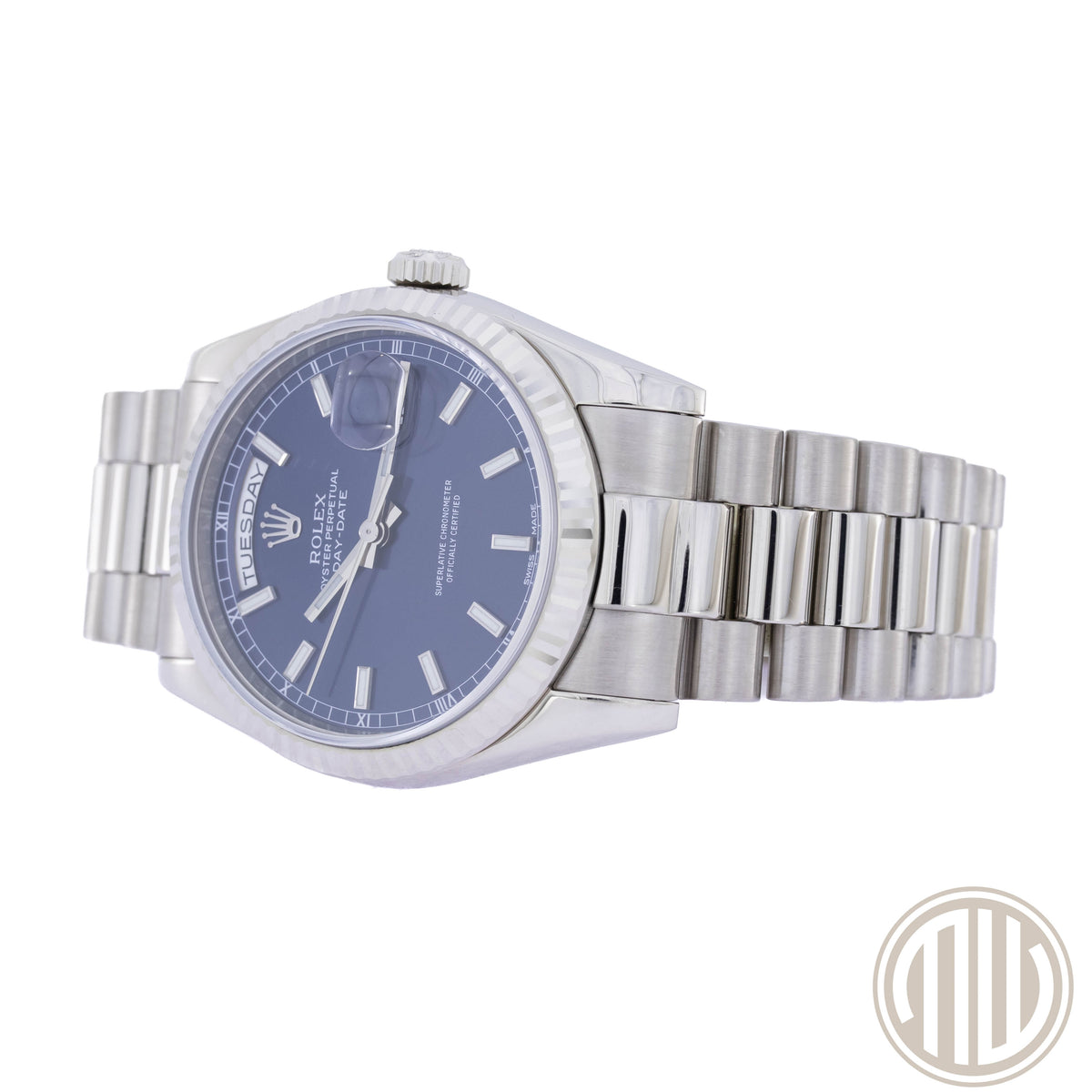 Rolex Day-Date 36 18kt Whitegold | Blue Dial | Lc100 | Box and Papers | 2009