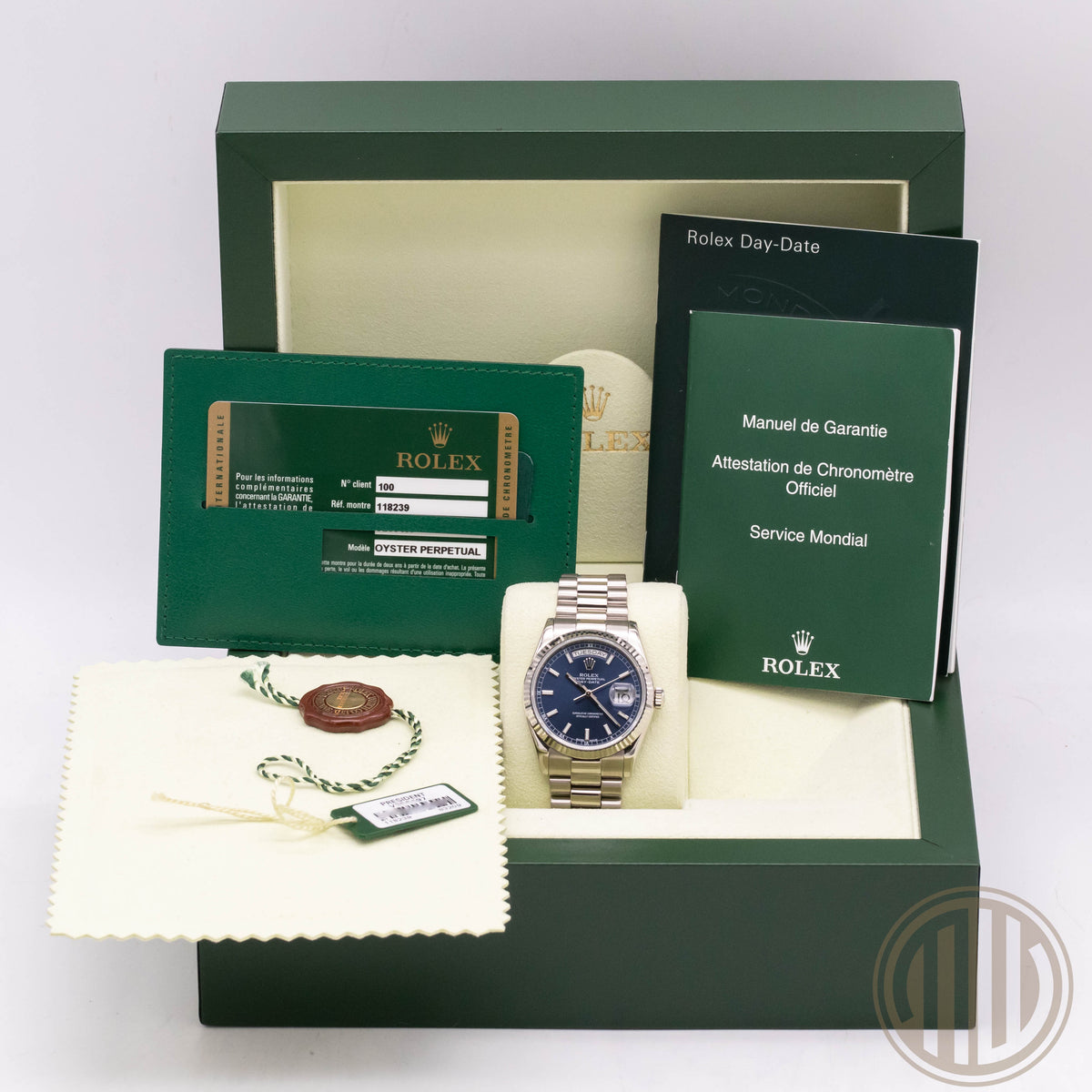 Rolex Day-Date 36 18kt Whitegold | Blue Dial | Lc100 | Box and Papers | 2009