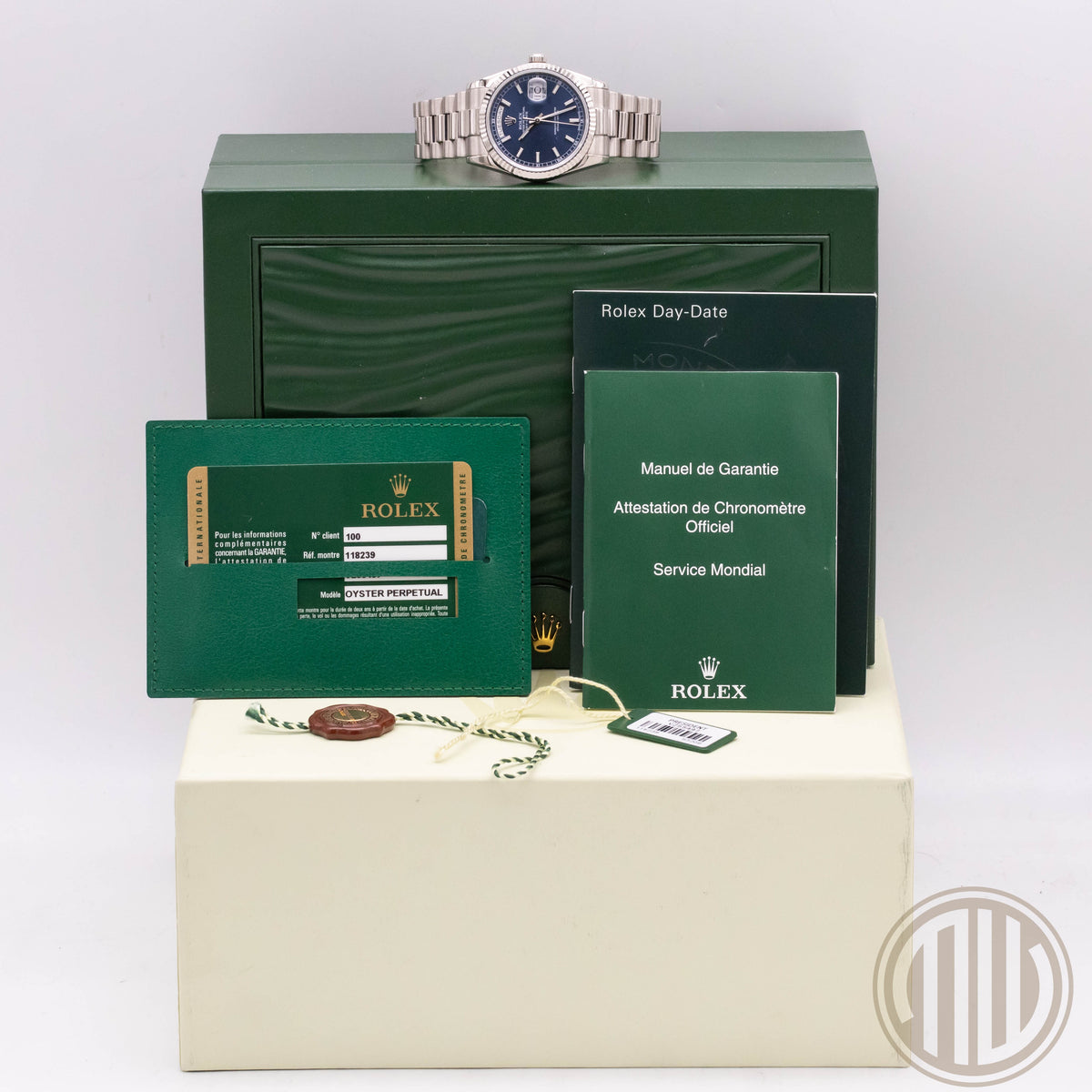 Rolex Day-Date 36 18kt Whitegold | Blue Dial | Lc100 | Box and Papers | 2009