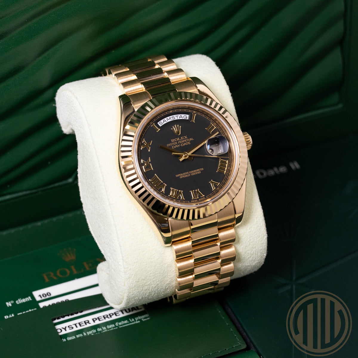 Rolex Day-Date II Black Dial | 18kt Yellowgold | Lc100 | Box and Papers | 2011