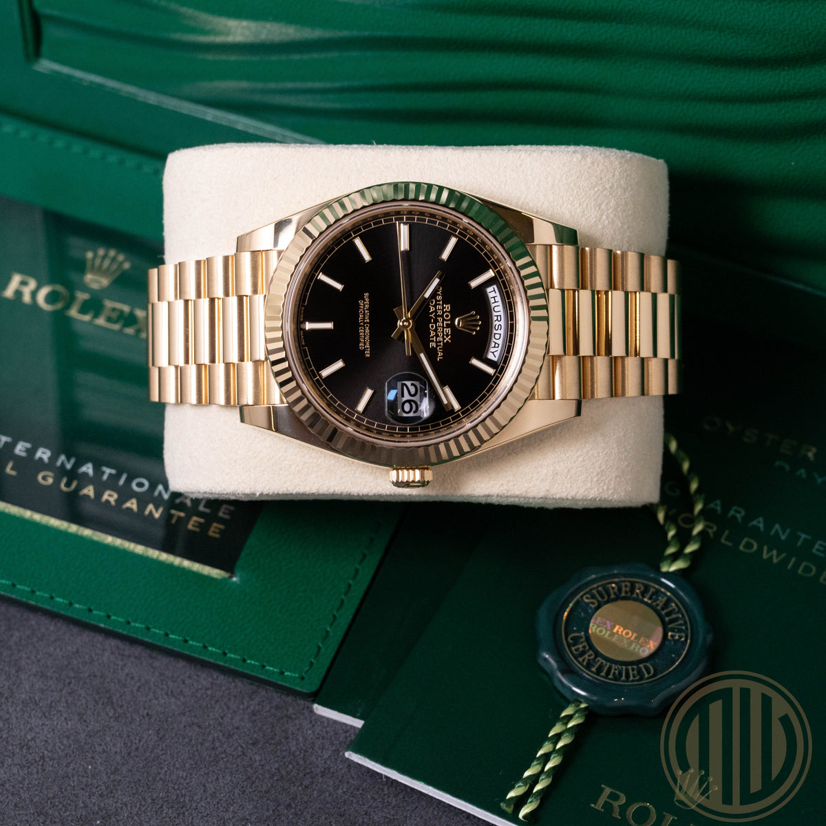 Rolex Day-Date 40 18kt Yellowgold | Black Dial | Box and Papers | 2023