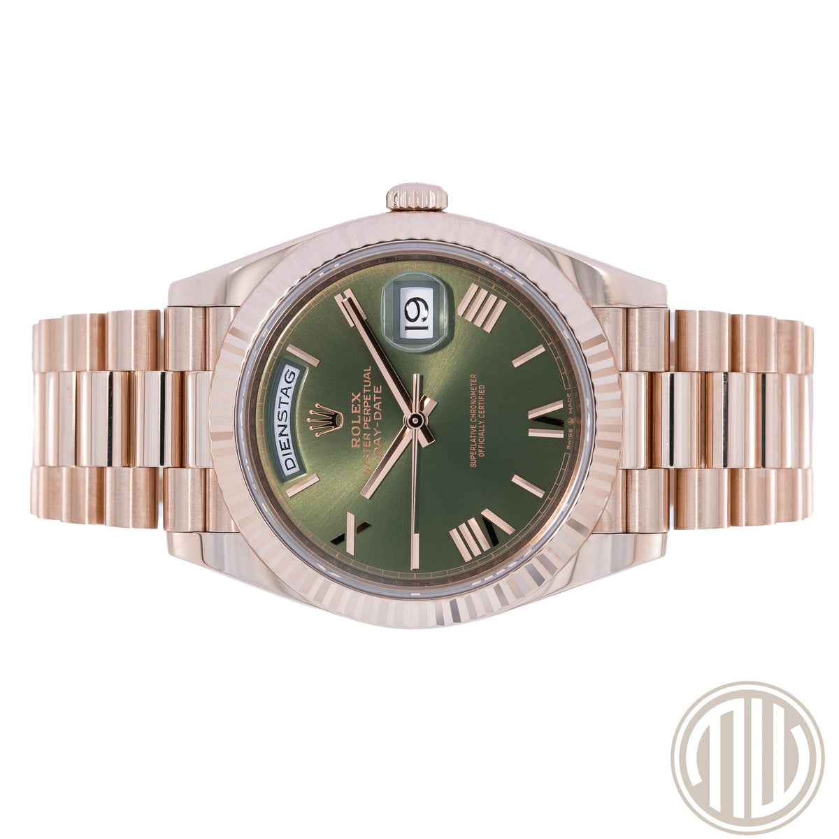 Rolex Day-Date 40 Olive Green Dial | Everose | Lc100 | Box and Papers | 2018