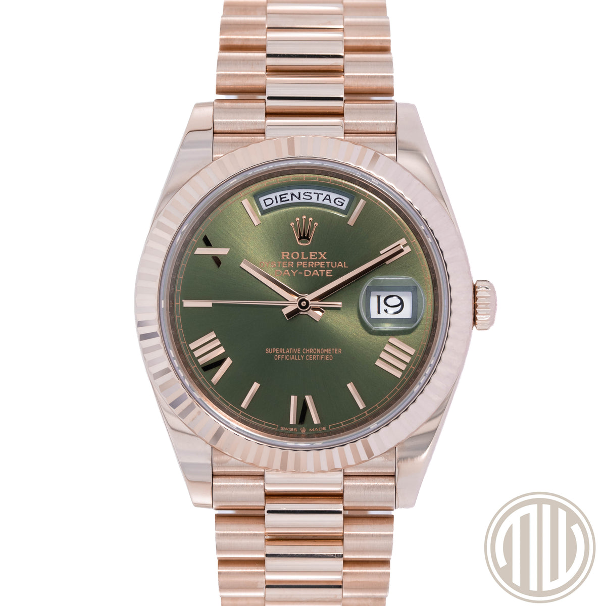 Rolex Day-Date 40 Olive Green Dial | Everose | Lc100 | Box and Papers | 2018
