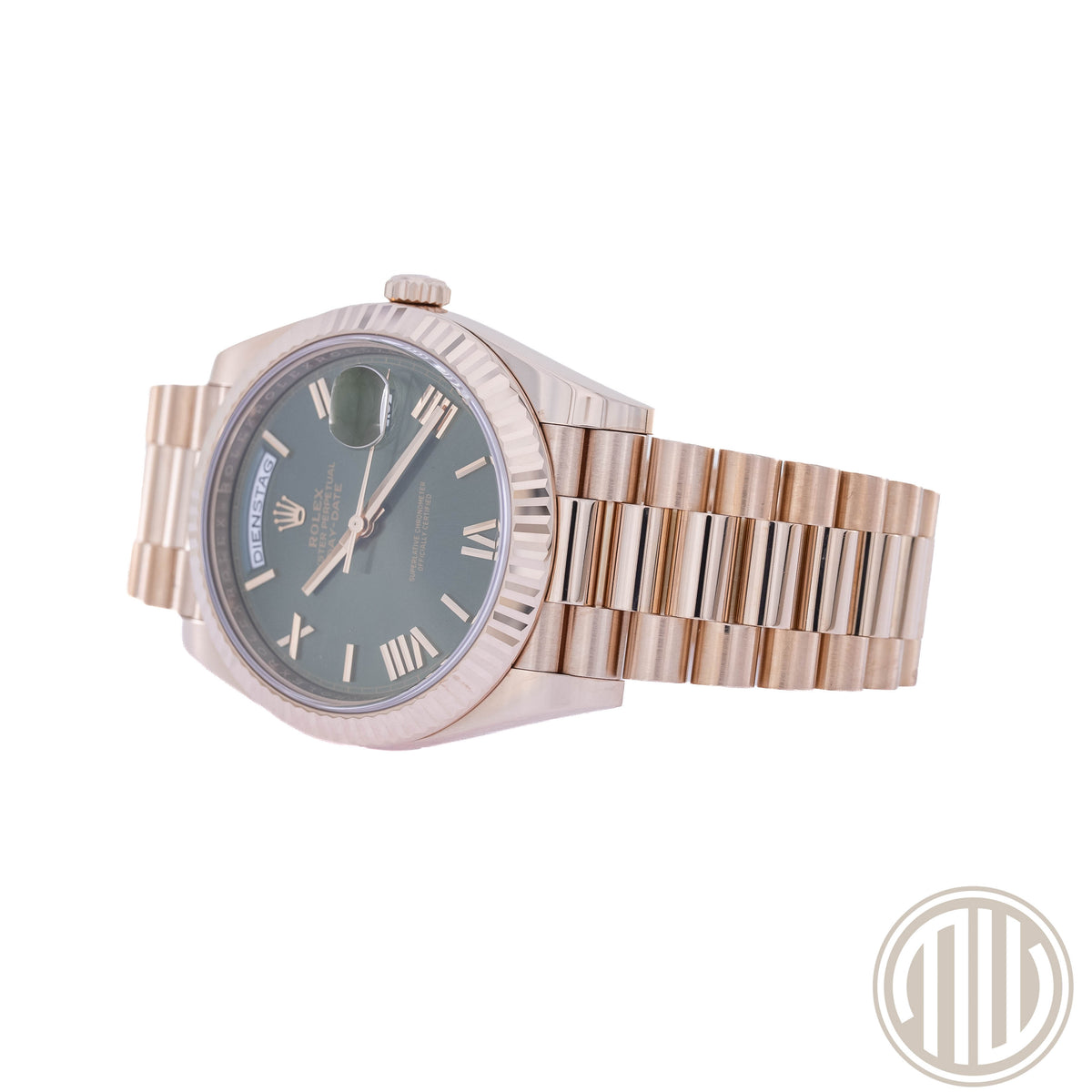 Rolex Day-Date 40 Olive Green Dial | Everose | Lc100 | Box and Papers | 2018