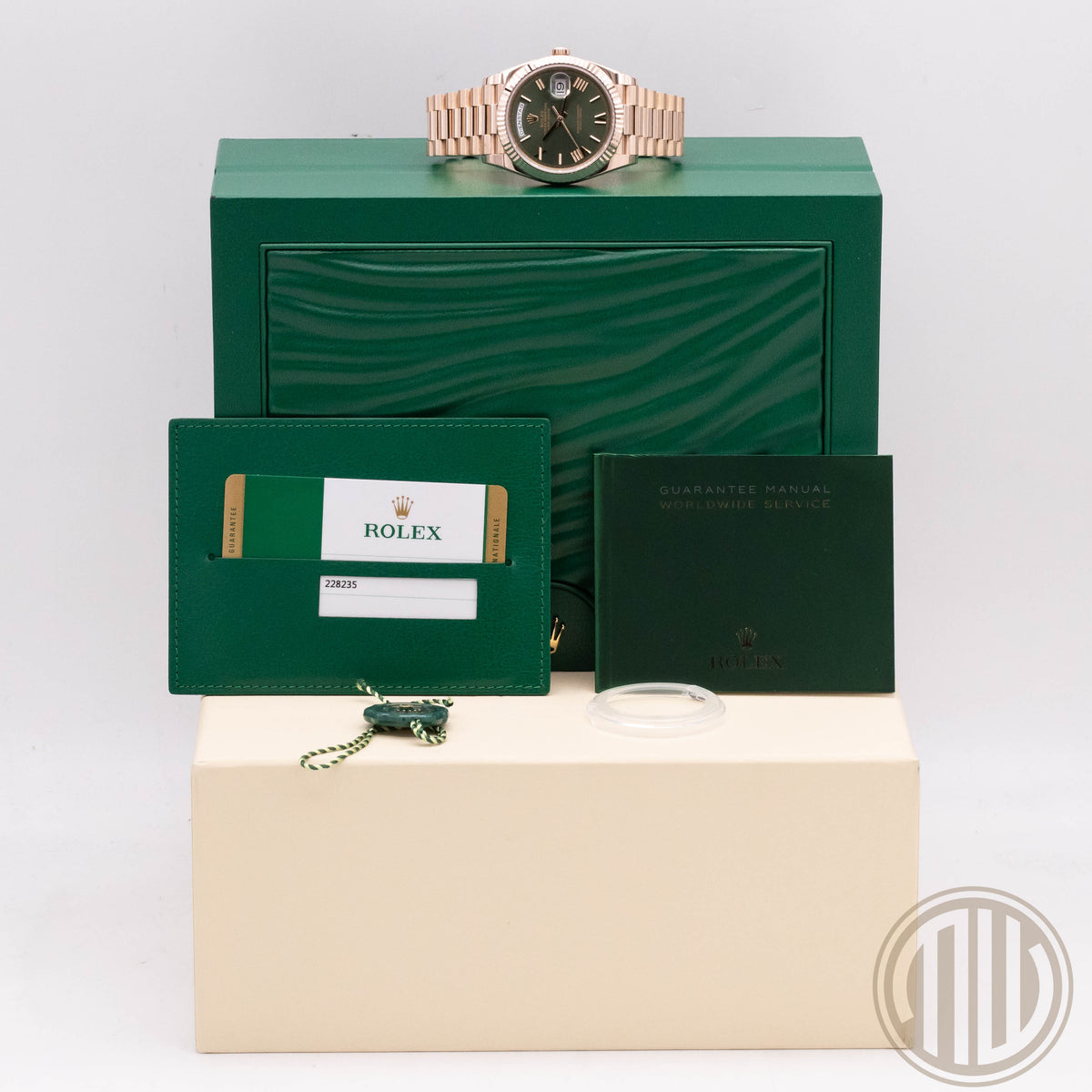 Rolex Day-Date 40 Olive Green Dial | Everose | Lc100 | Box and Papers | 2018