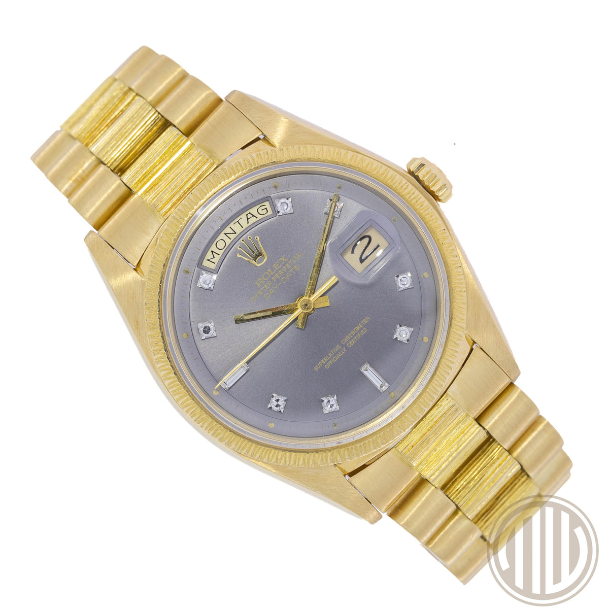 Rolex Day-Date 36 Grey Sigma Diamond Dial | Bark | 18kt Yellowgold