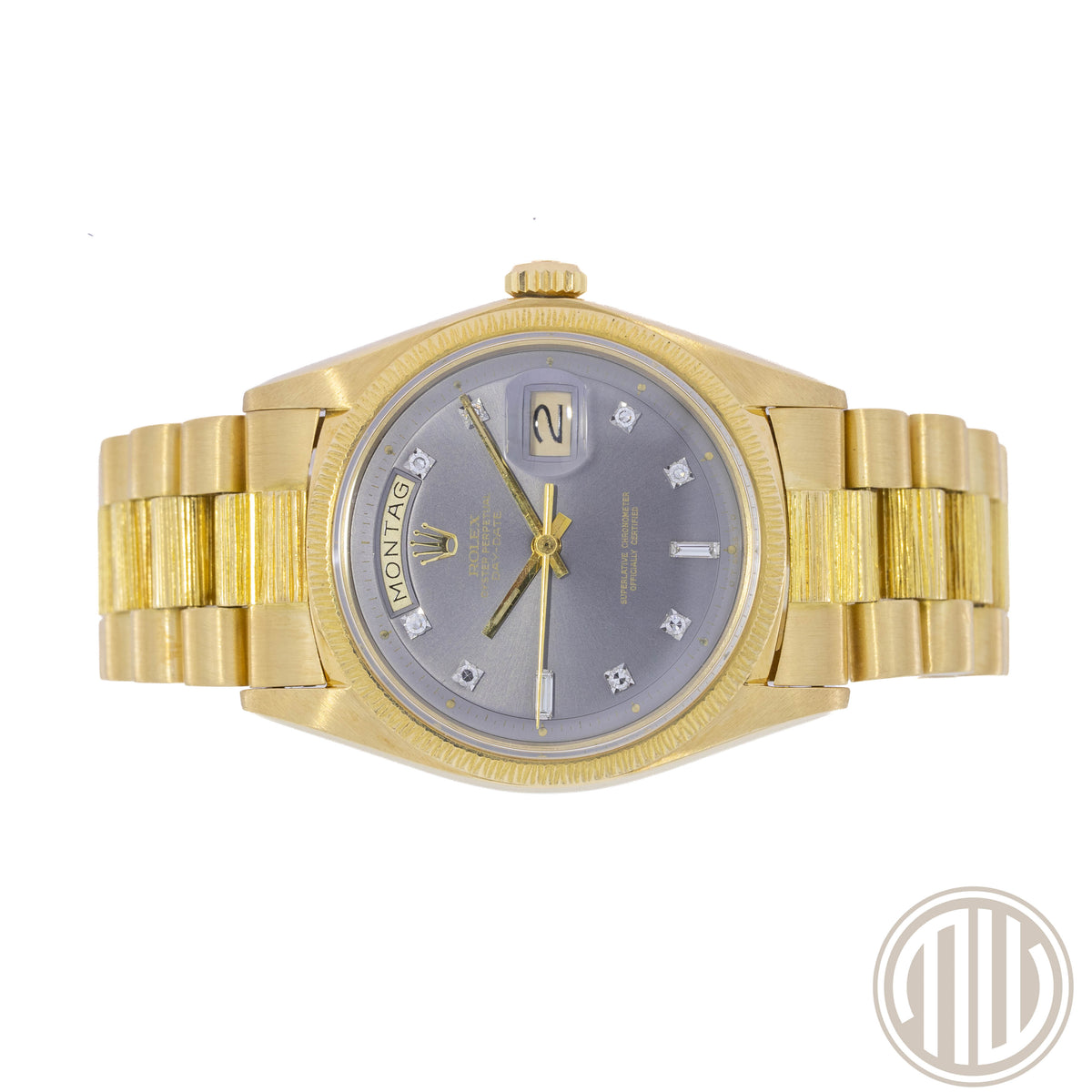 Rolex Day-Date 36 Grey Sigma Diamond Dial | Bark | 18kt Yellowgold
