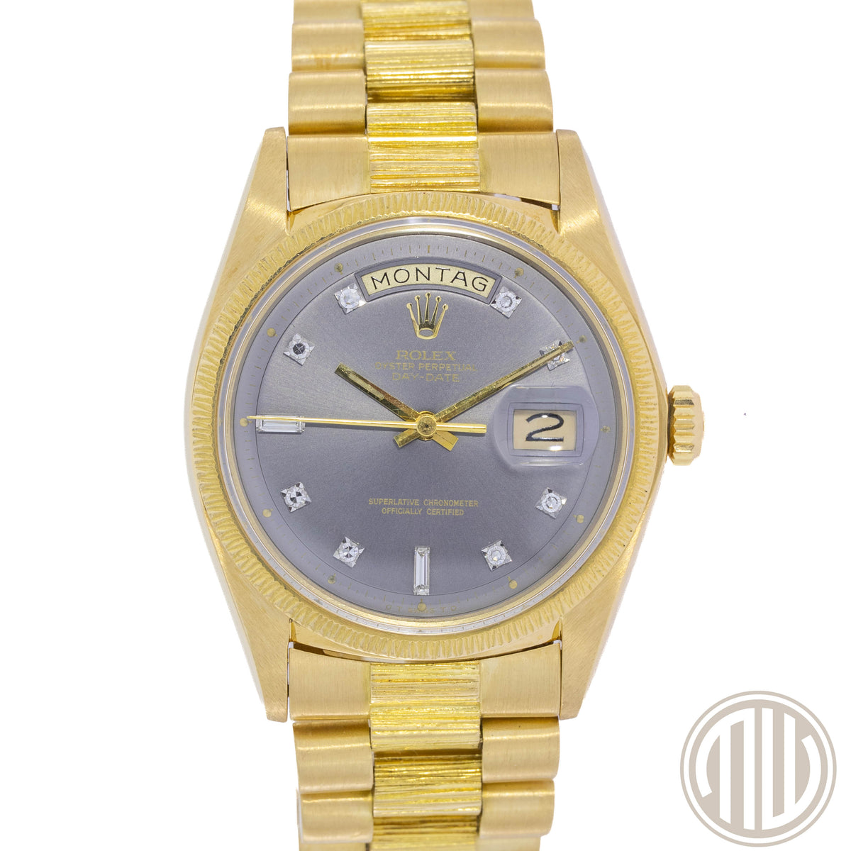 Rolex Day-Date 36 Grey Sigma Diamond Dial | Bark | 18kt Yellowgold