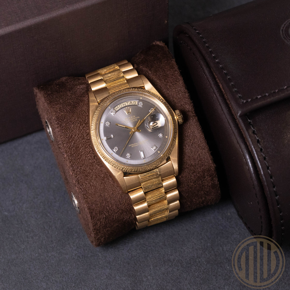Rolex Day-Date 36 Grey Sigma Diamond Dial | Bark | 18kt Yellowgold