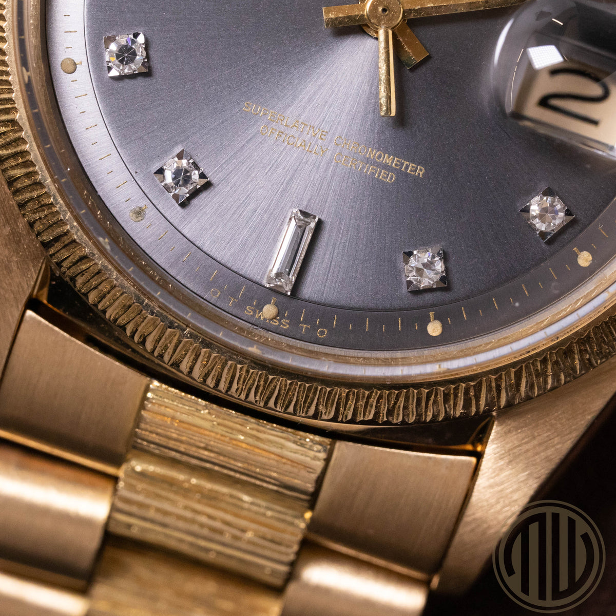 Rolex Day-Date 36 Grey Sigma Diamond Dial | Bark | 18kt Yellowgold