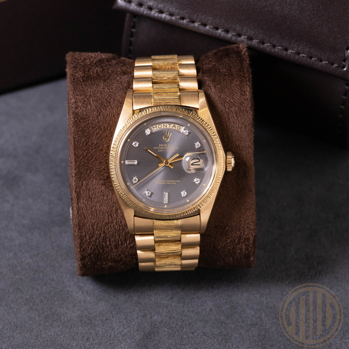 Rolex Day-Date 36 Grey Sigma Diamond Dial | Bark | 18kt Yellowgold