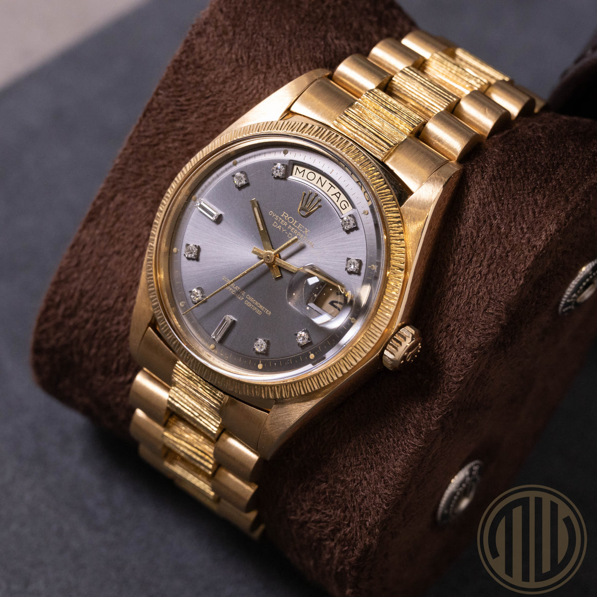 Rolex Day-Date 36 Grey Sigma Diamond Dial | Bark | 18kt Yellowgold