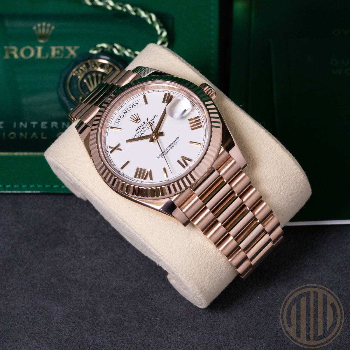 Rolex Day-Date 40 White Roman Dial | Everose-Gold | Box and Papers | 2021