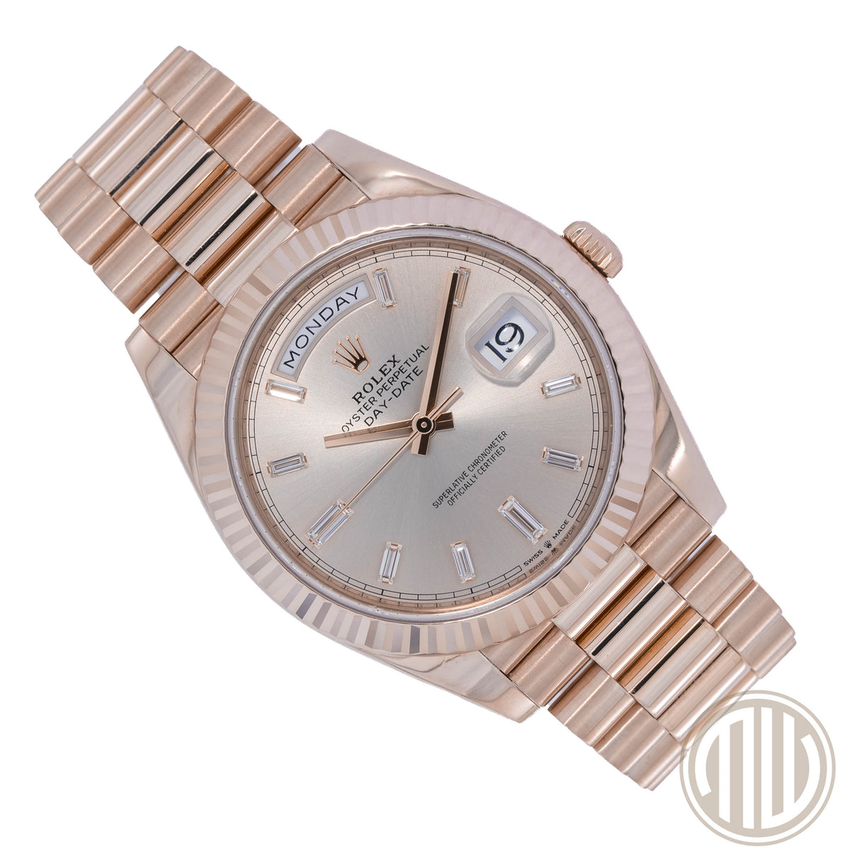 Rolex Day-Date 40 Sundust Baguette Dial | Everose-Gold | Box and Papers | 2020