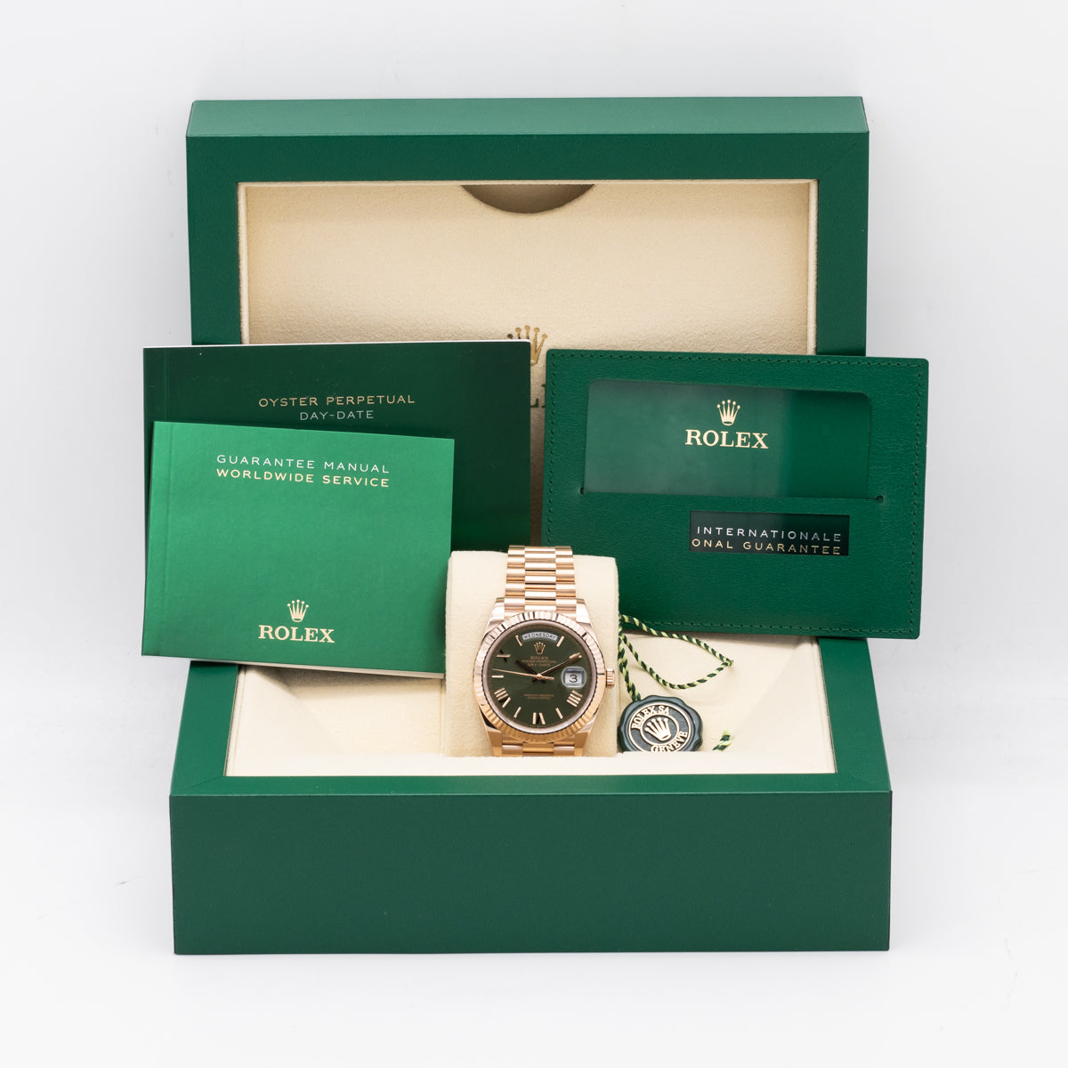 Rolex Day-Date 40 rose gold | Olive Dial | Box and Papers | 2020 | 228235