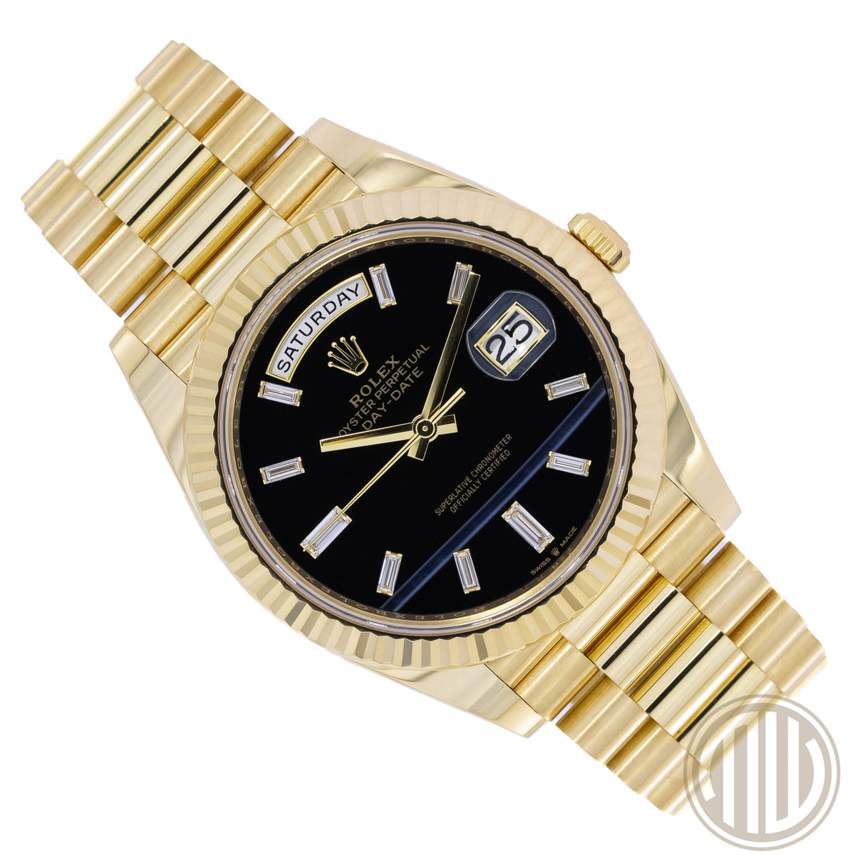 Rolex Day-Date 40 Onyx Baguette Dial | 18kt Yellowgold | Box and Papers | 2023