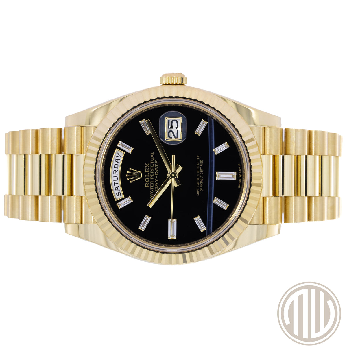 Rolex Day-Date 40 Onyx Baguette Dial | 18kt Yellowgold | Box and Papers | 2023