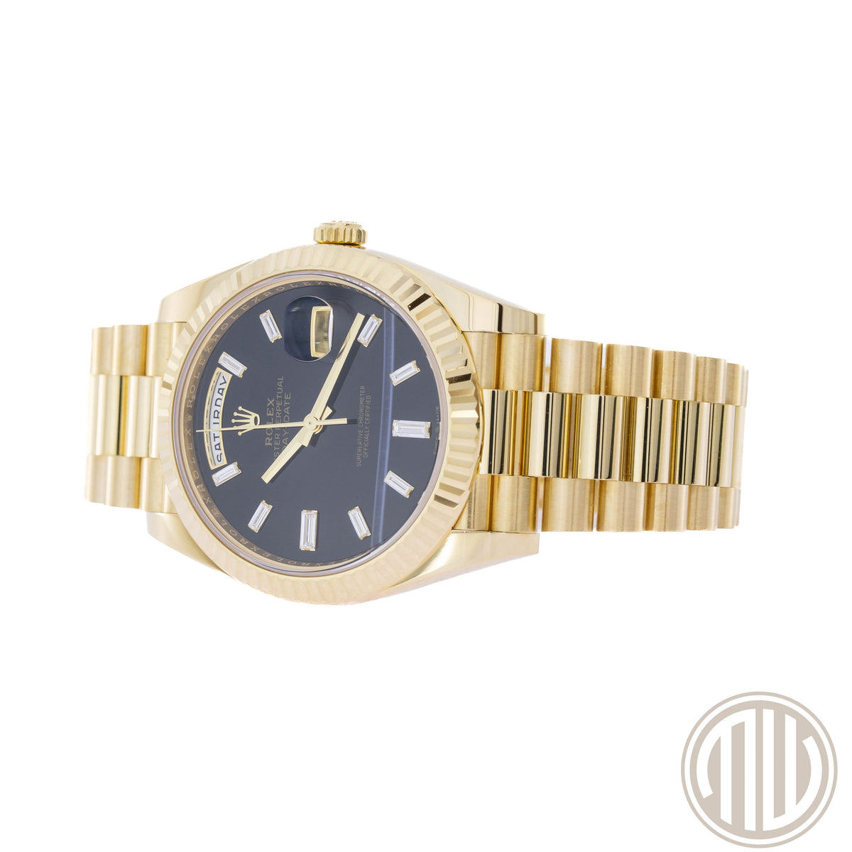 Rolex Day-Date 40 Onyx Baguette Dial | 18kt Yellowgold | Box and Papers | 2023