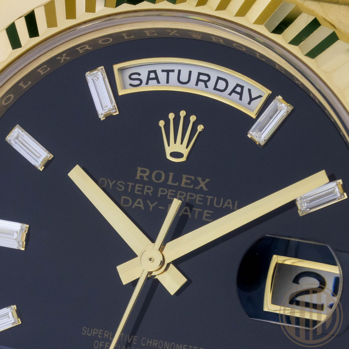 Rolex Day-Date 40 Onyx Baguette Dial | 18kt Yellowgold | Box and Papers | 2023
