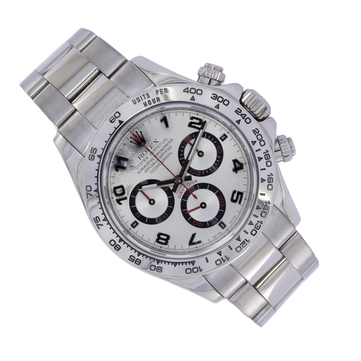 Rolex Daytona oro blanco de 18 quilates | Esfera de carreras plateada | Serie Z | 2007