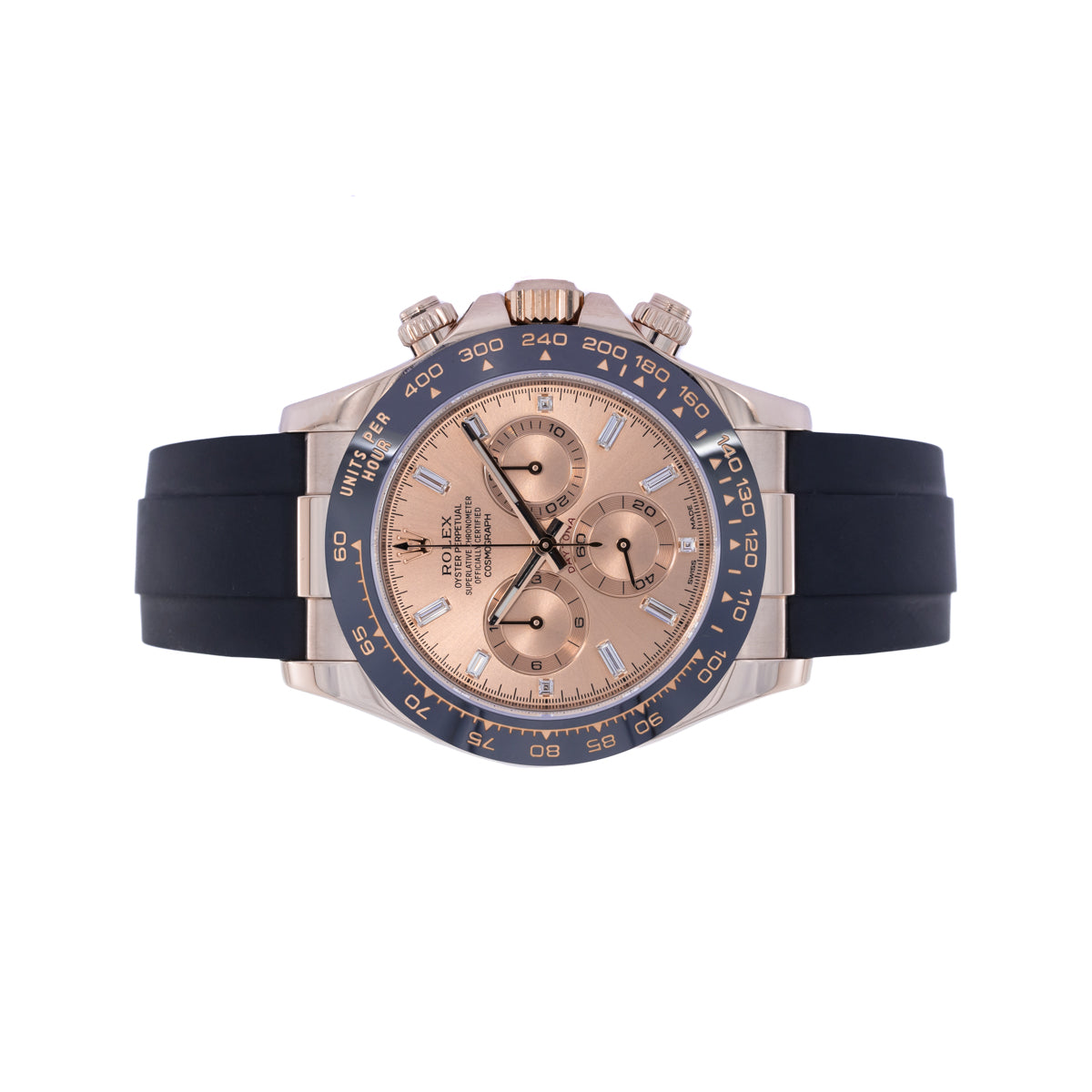 Rolex Daytona Oro rosa de 18 quilates | Esfera baguette | Lc100 | Ostraflex | Caja y Papeles | 2019 