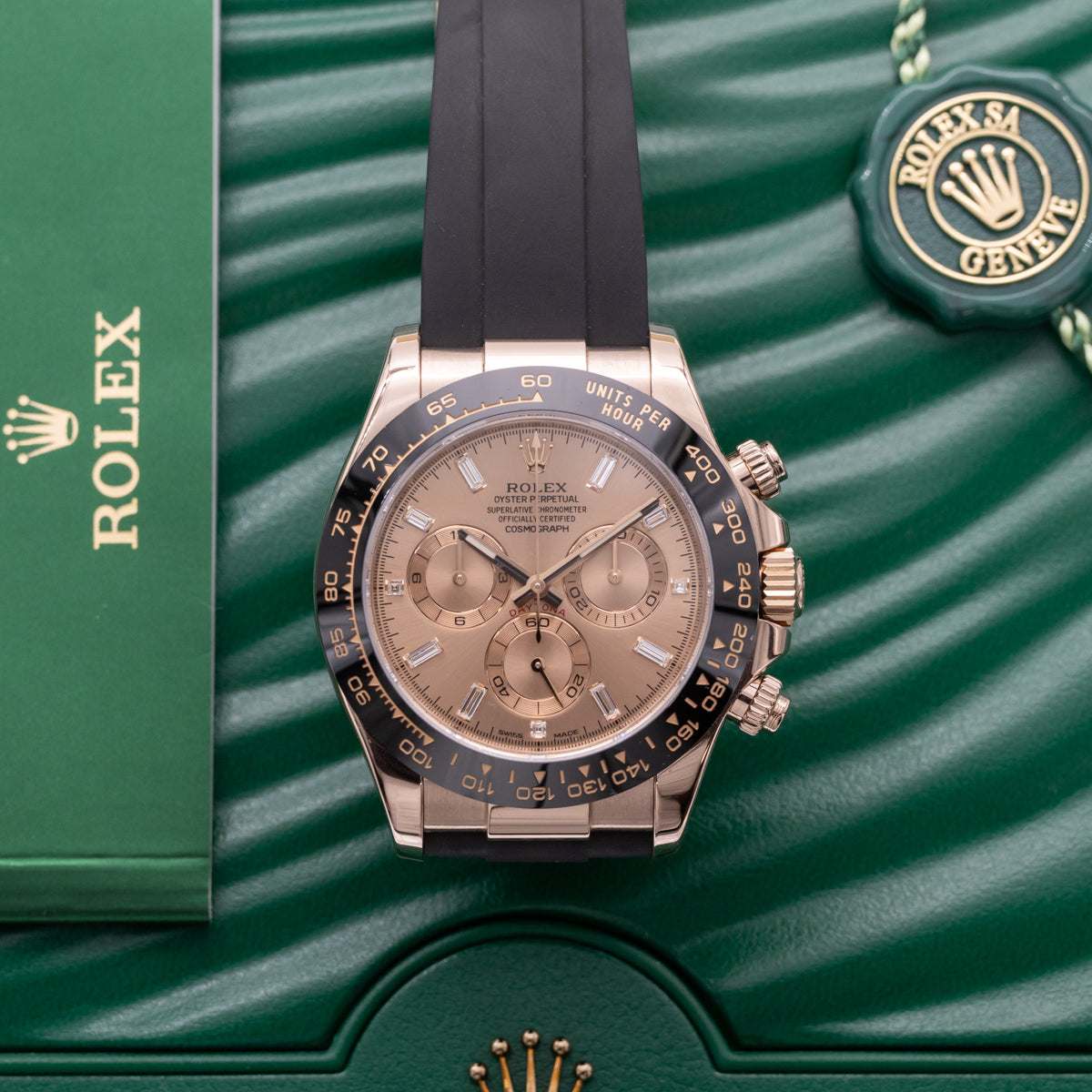 Rolex Daytona 18K Rose Gold | Baguette Dial | Lc100 | Oysterflex | Box and Papers | 2019 