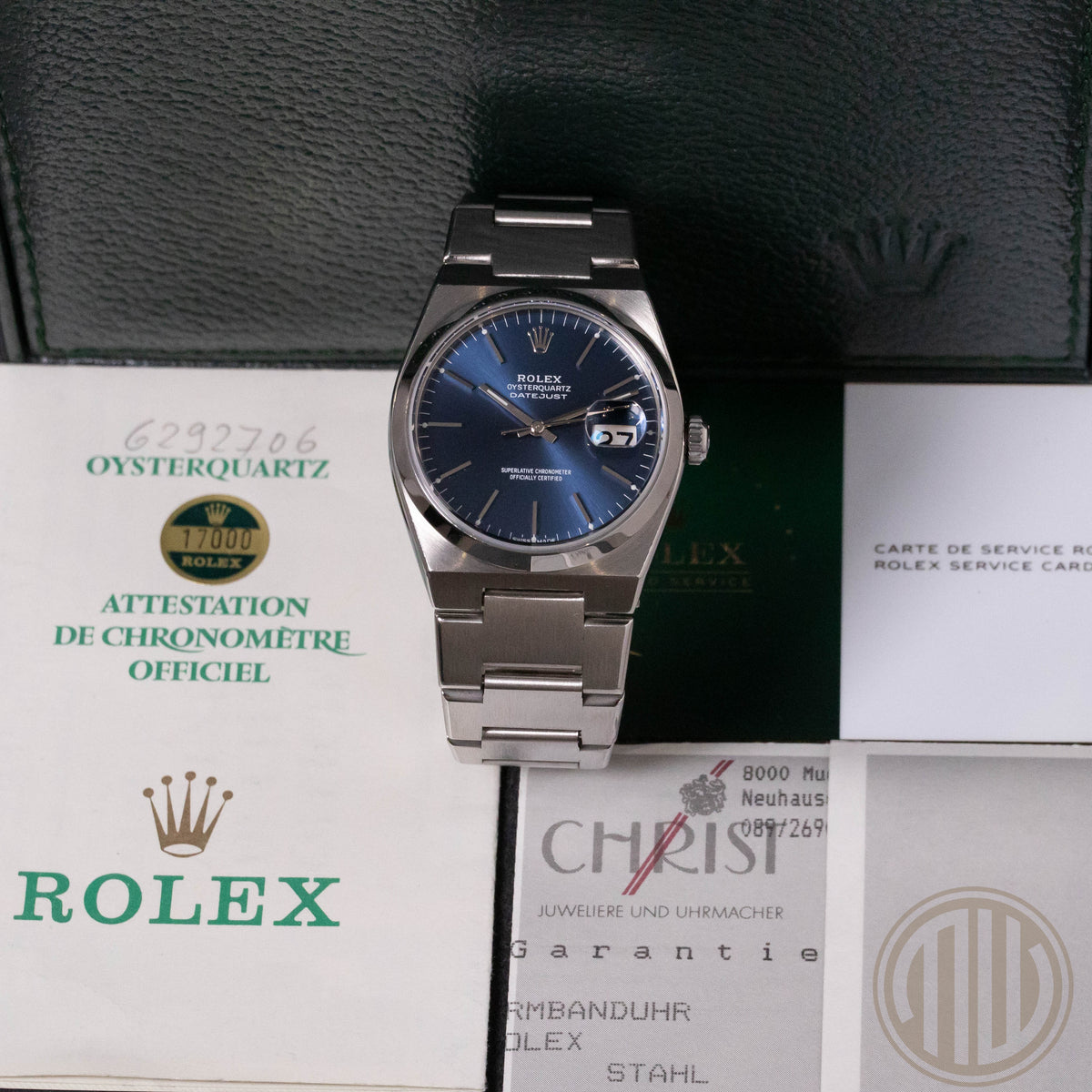 Rolex Datejust Oysterquartz Blue Dial | Rolex Warranty | Lc100 | Box and Papers | 1990