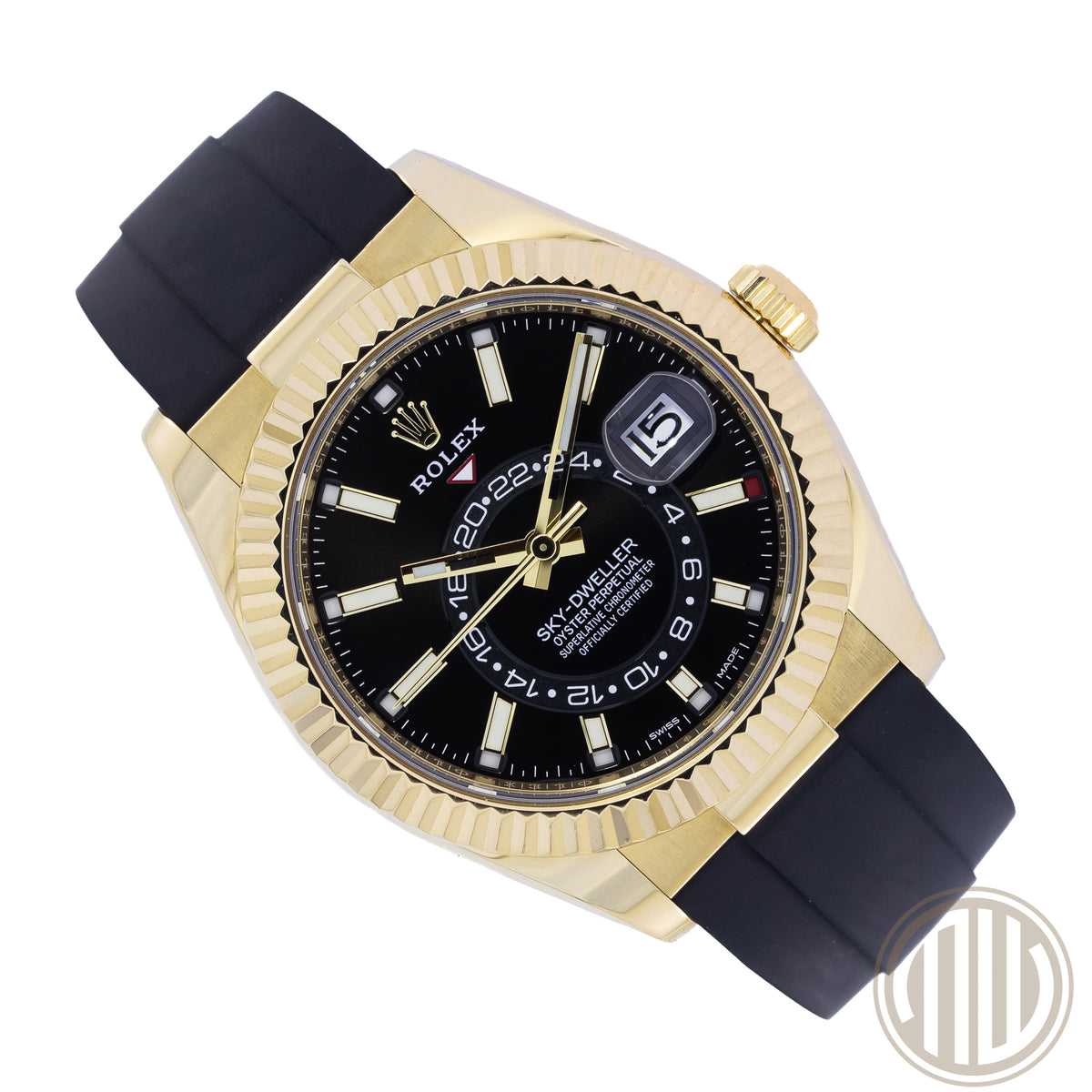 Rolex Sky-Dweller Black Dial | Oysterflex | 18kt Yellowgold | Box and Papers