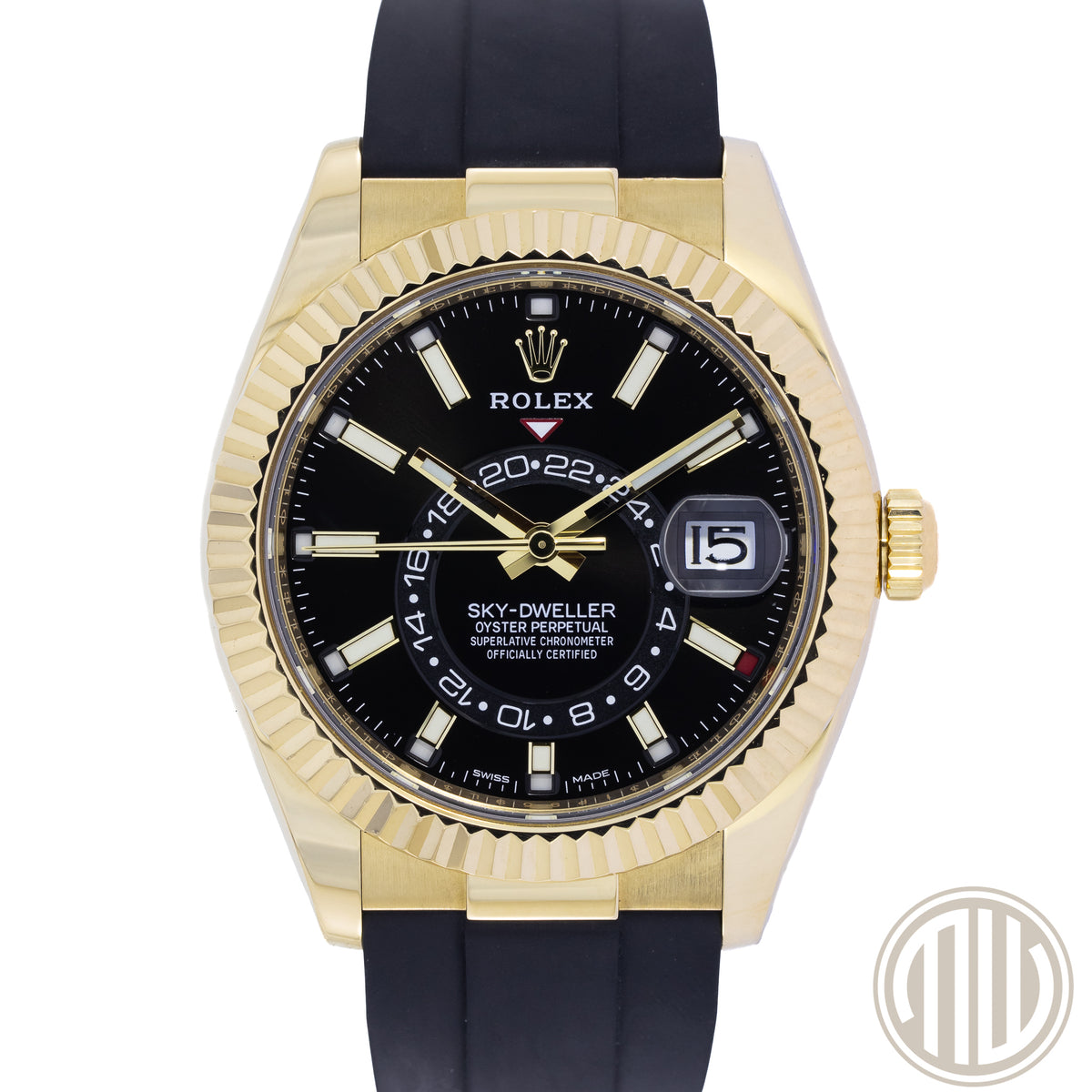 Rolex Sky-Dweller Black Dial | Oysterflex | 18kt Yellowgold | Box and Papers