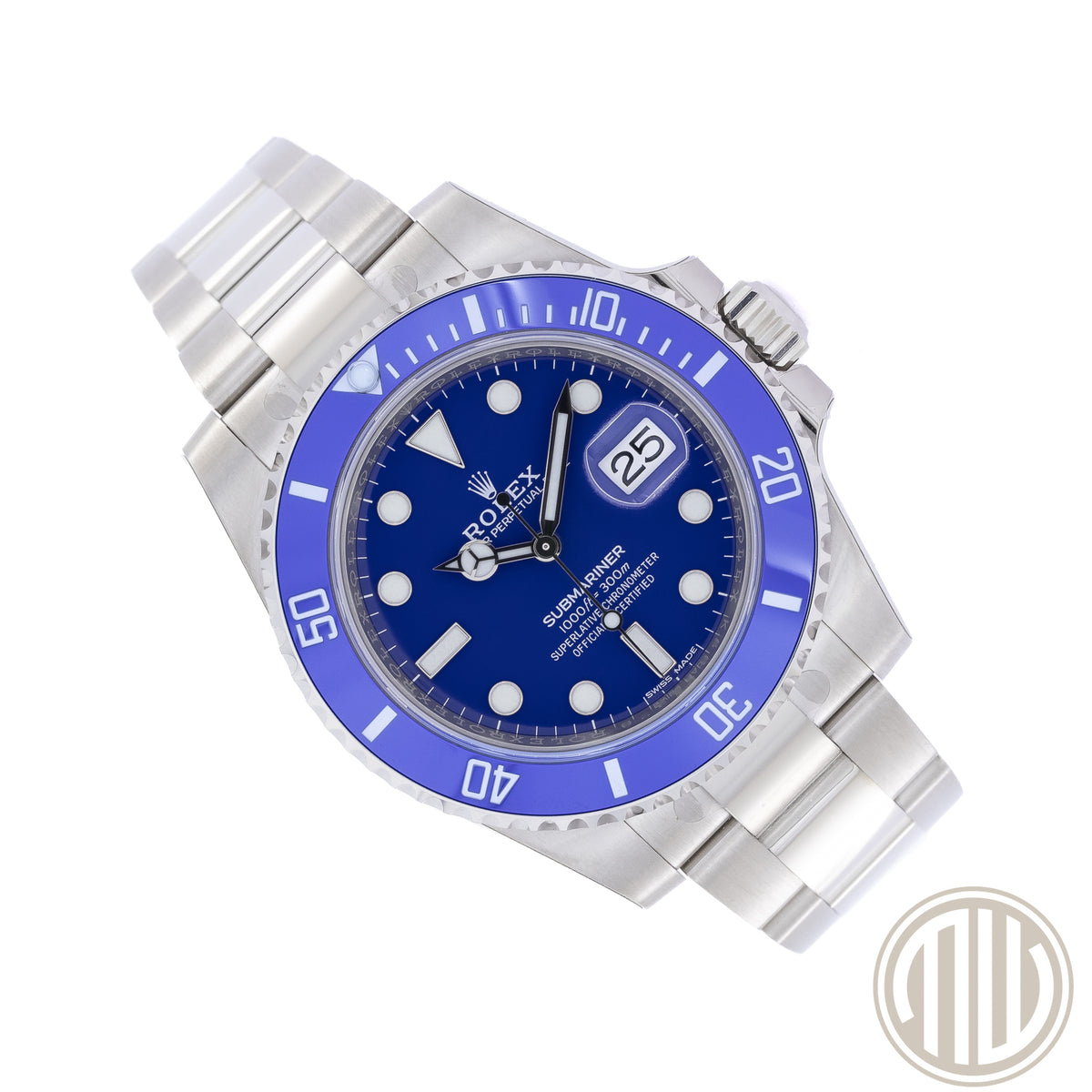 Rolex Submariner Date "Smurf" Full Sticker | 18kt Whitegold | Lc100 | Box and Papers | 2019