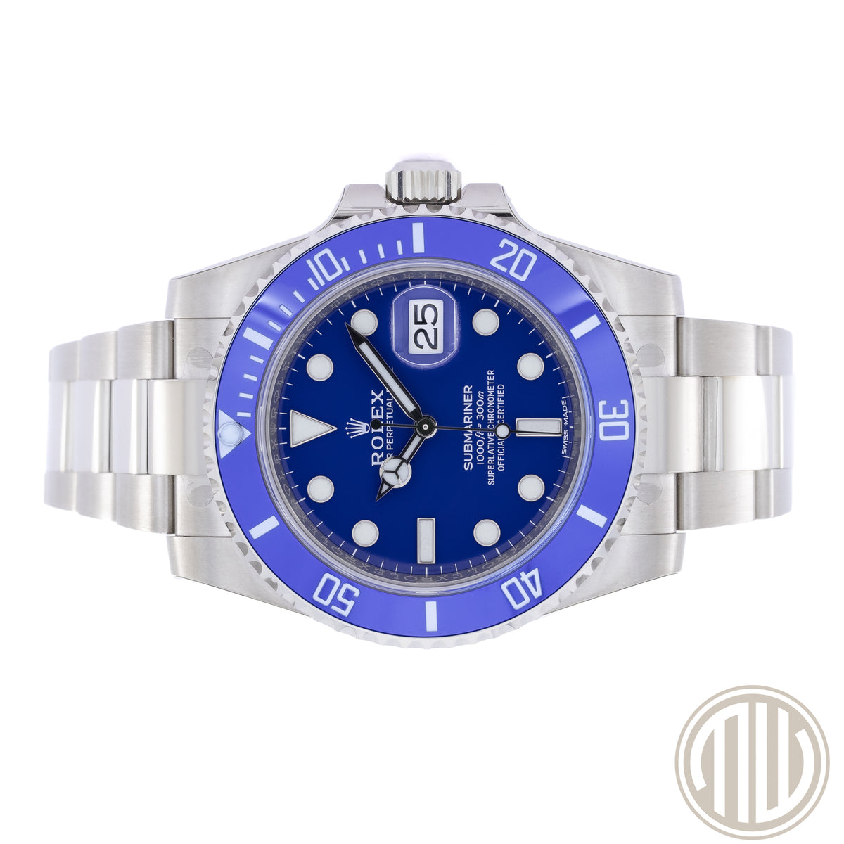 Rolex Submariner Date "Smurf" Full Sticker | 18kt Whitegold | Lc100 | Box and Papers | 2019