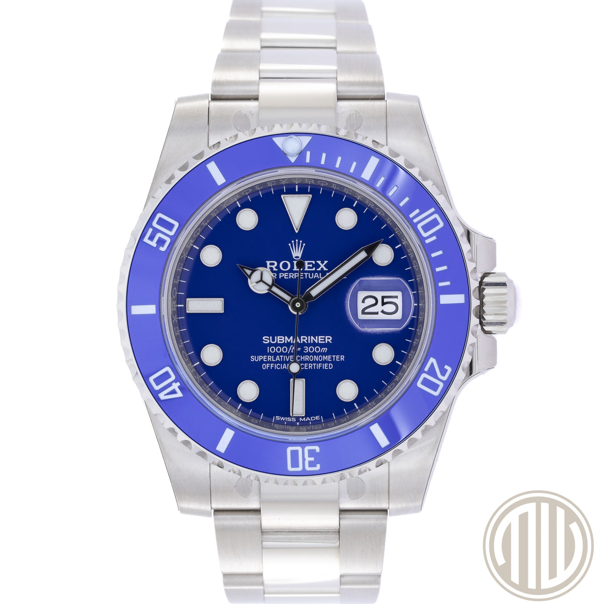 Rolex Submariner Date "Smurf" Full Sticker | 18kt Whitegold | Lc100 | Box and Papers | 2019