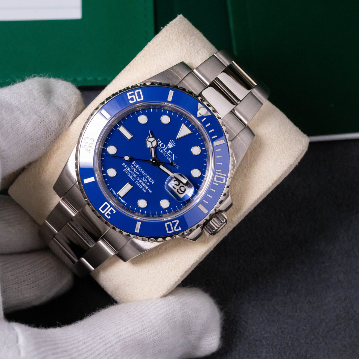 Rolex Submariner Date Smurf | 18kt Whitegold | Box and Papers | 2017
