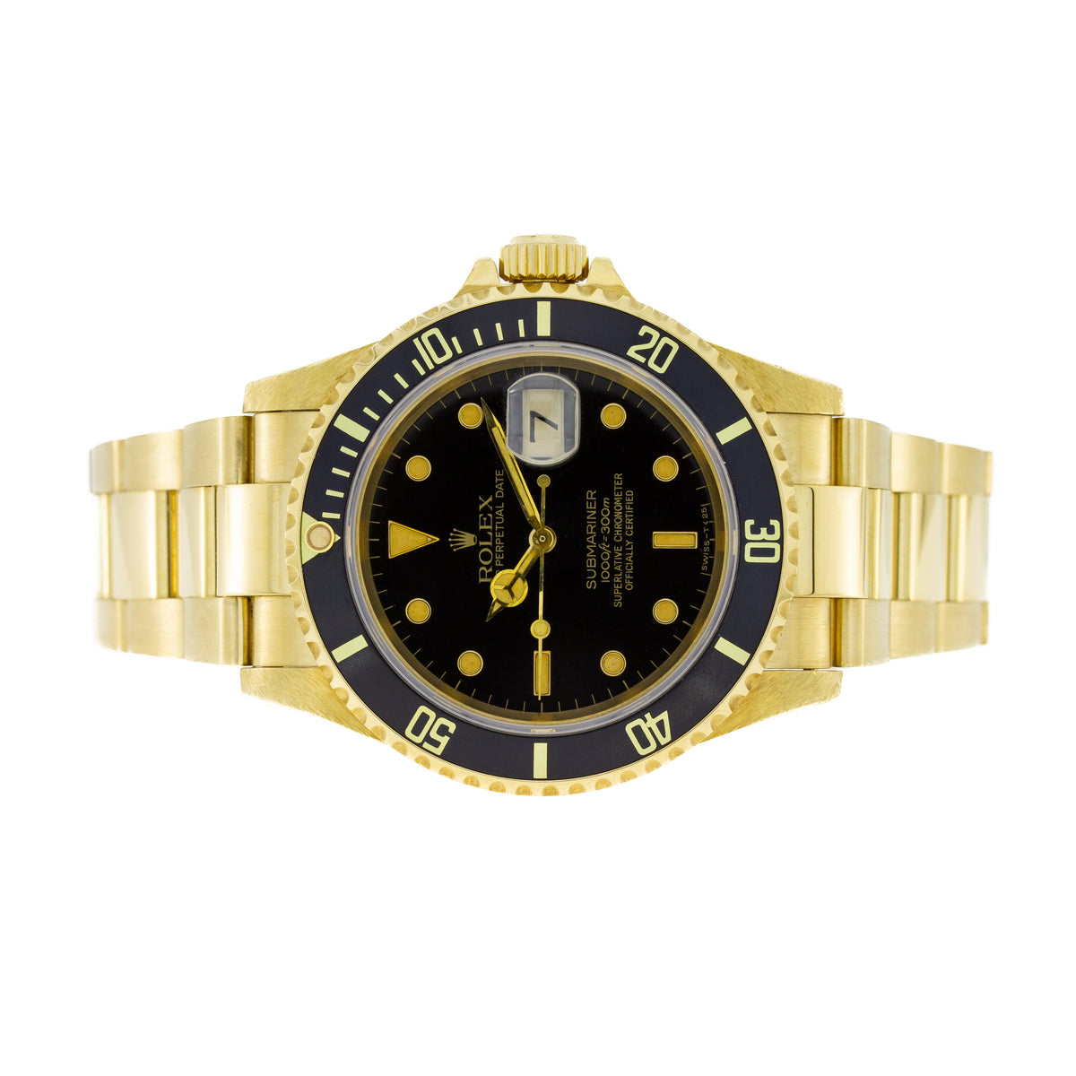 Fecha del Submariner Rolex | Oro de 18 quilates | Esfera negra | Nuevo servicio Rolex | 16618