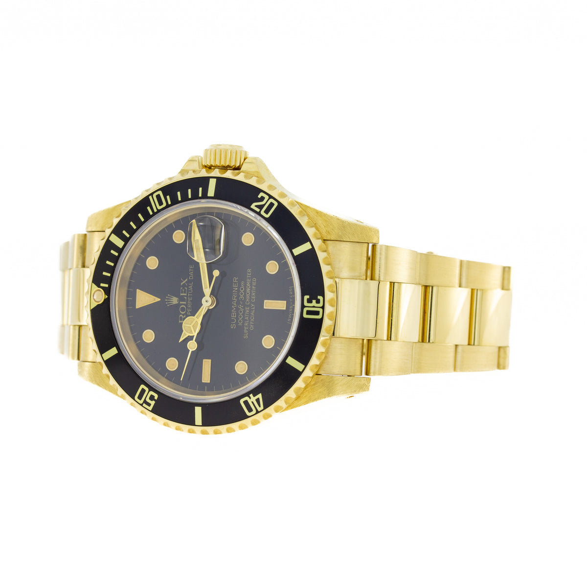 Fecha del Submariner Rolex | Oro de 18 quilates | Esfera negra | Nuevo servicio Rolex | 16618