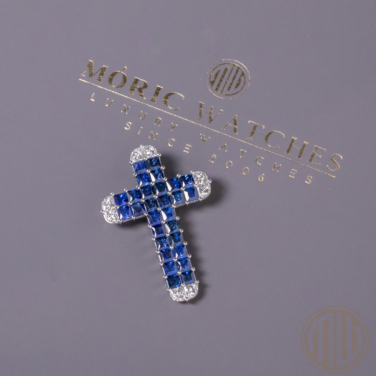 Saphir Diamant Kreuz Anhänger | 750 Weißgold