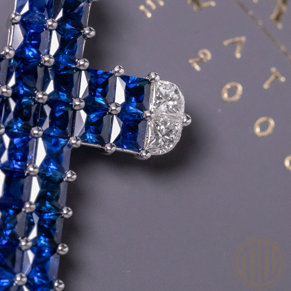 Saphir Diamant Kreuz Anhänger | 750 Weißgold