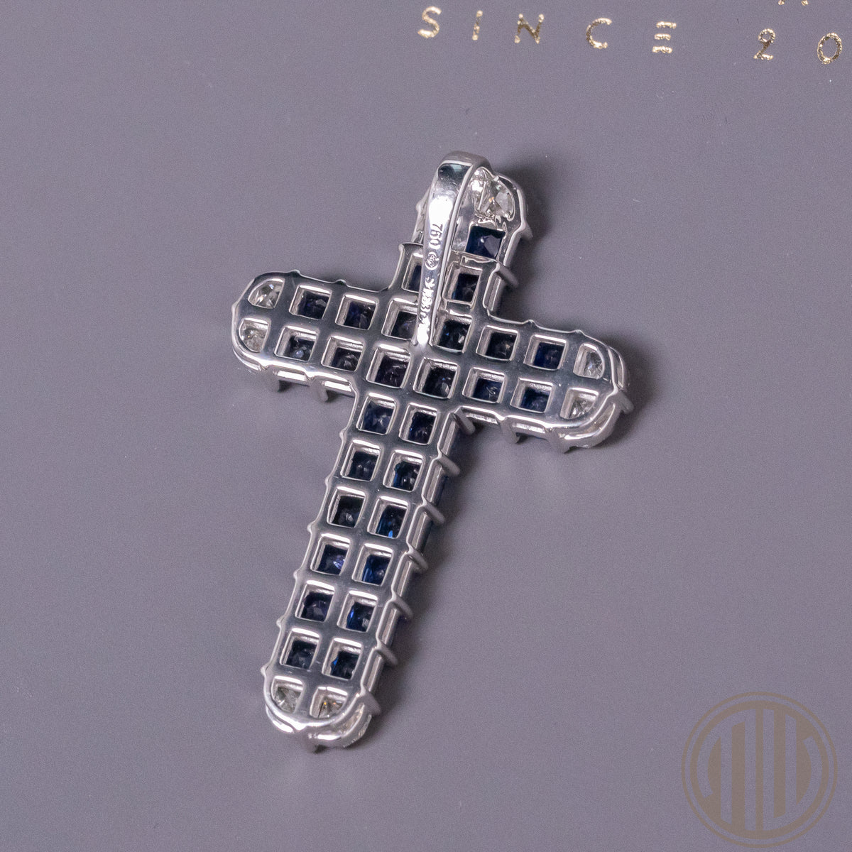 Saphir Diamant Kreuz Anhänger | 750 Weißgold