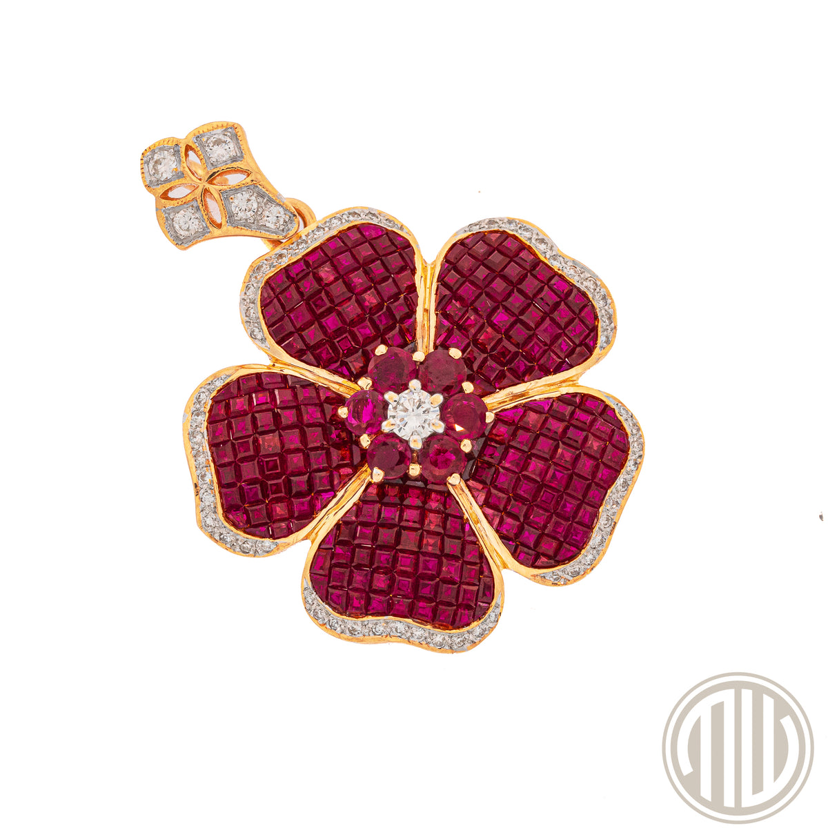 Exceptional Ruby & Diamond Brooch | 18kt Yellowgold | DeGEB Certified
