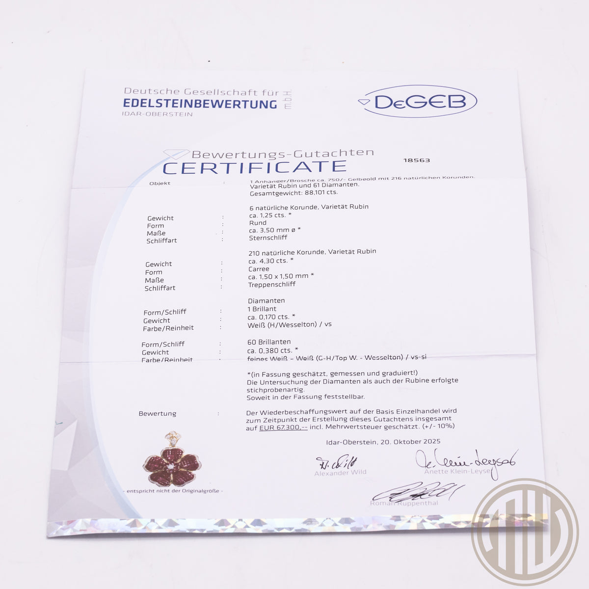 Exceptional Ruby & Diamond Brooch | 18kt Yellowgold | DeGEB Certified