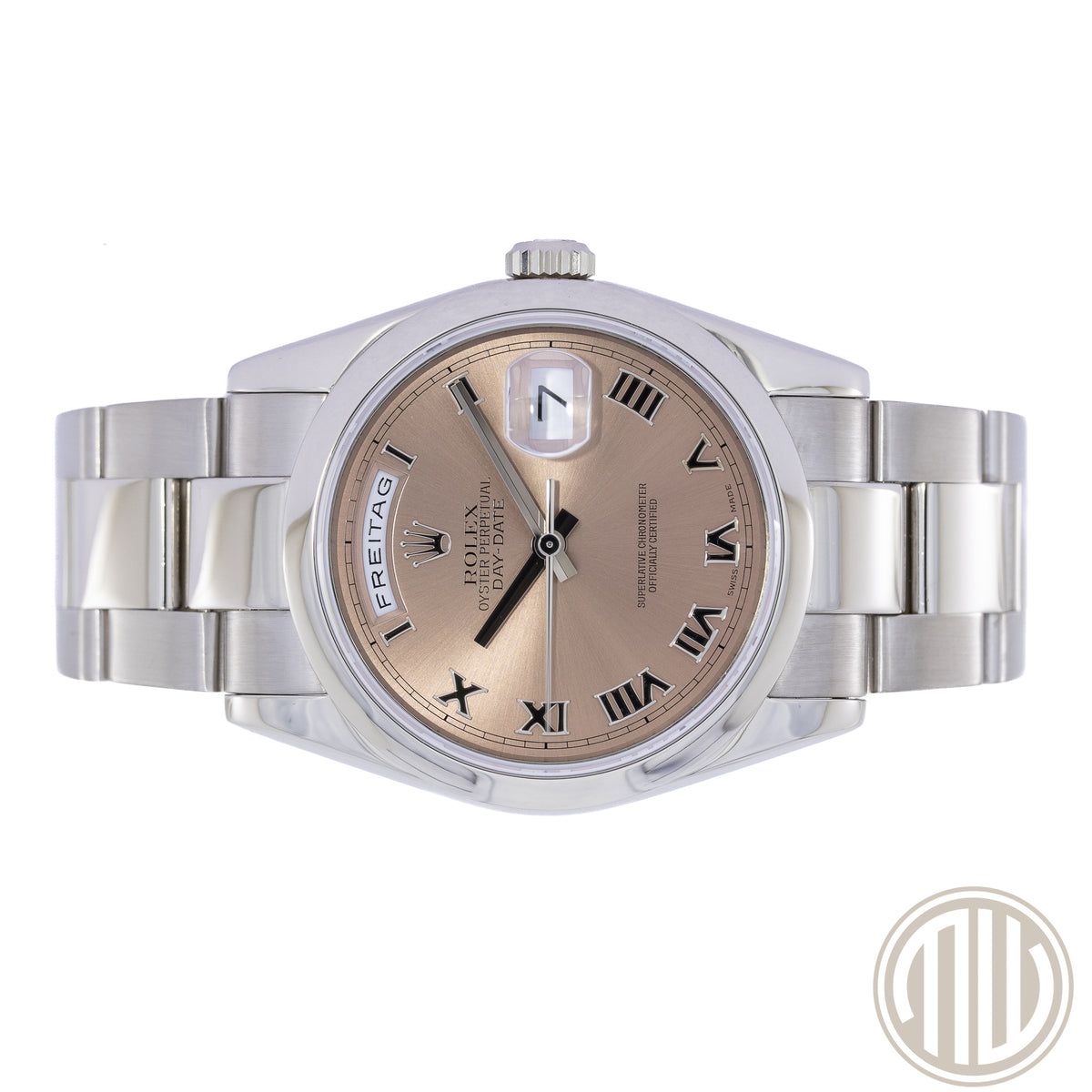Rolex Day-Date 36 18kt Whitegold | Salmon Dial | Rolex Service Card | P-Series