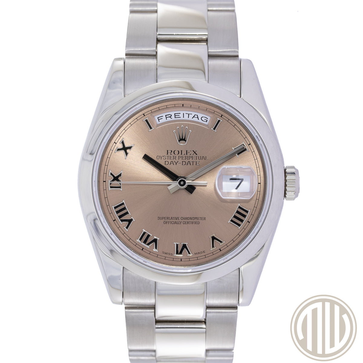 Rolex Day-Date 36 18kt Whitegold | Salmon Dial | Rolex Service Card | P-Series