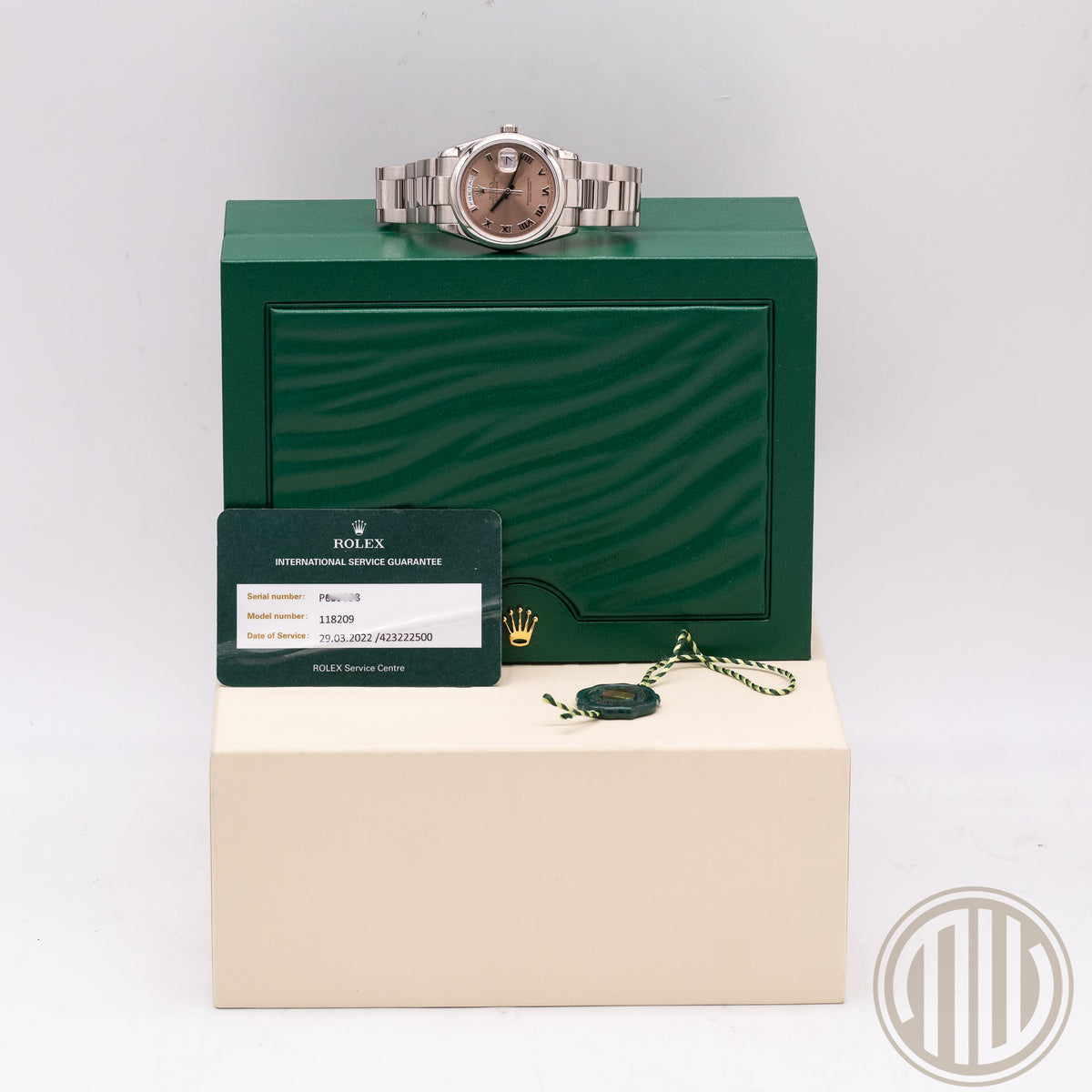 Rolex Day-Date 36 18kt Whitegold | Salmon Dial | Rolex Service Card | P-Series