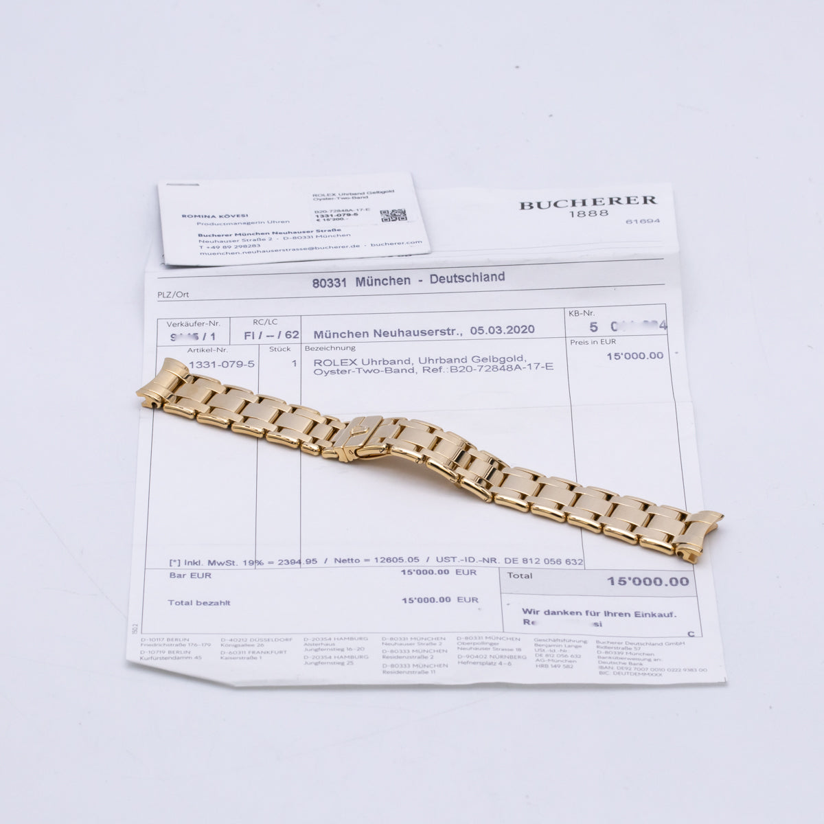 Rolex Datejust Pearlmaster Armband 750 Gelbgold für 34mm Modelle 81158,81318,81208,81338