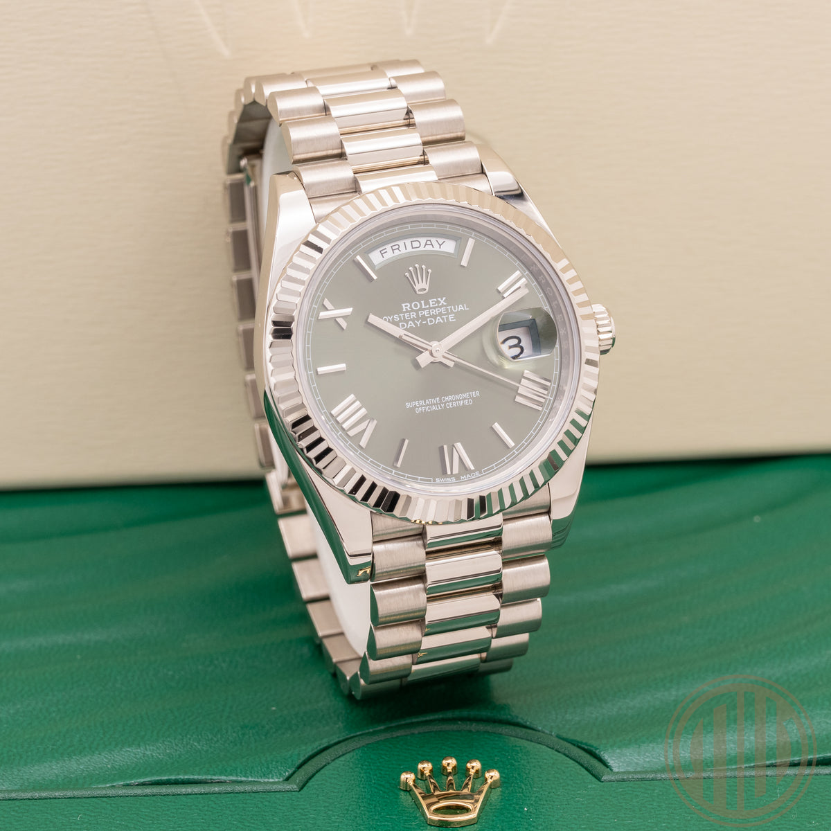 Rolex Day-Date 40 18ct Whitegold | Olive Dial | Box and Papers | 2018 | Ref: 228239