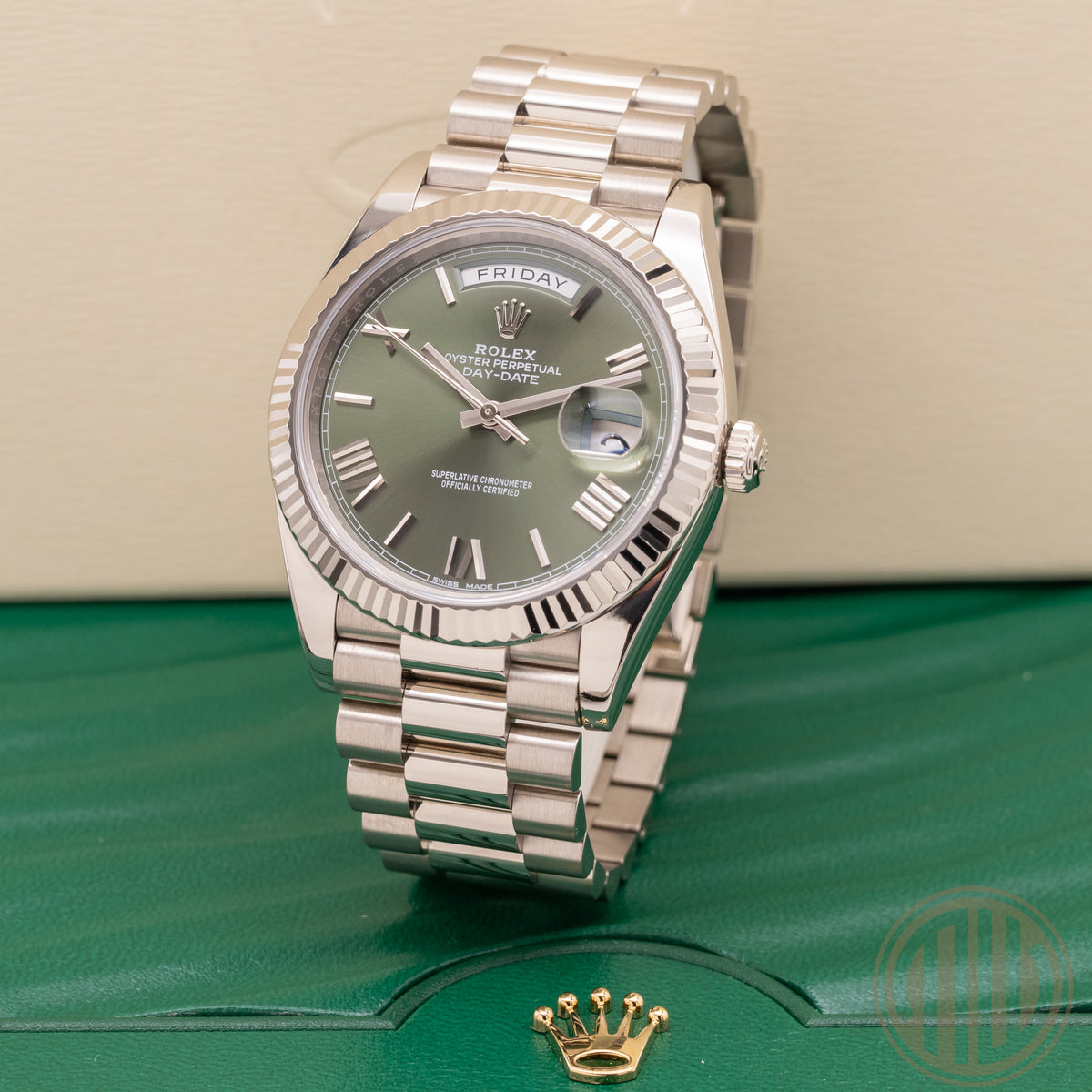 Rolex Day-Date 40 18ct Whitegold | Olive Dial | Box and Papers | 2018 | Ref: 228239